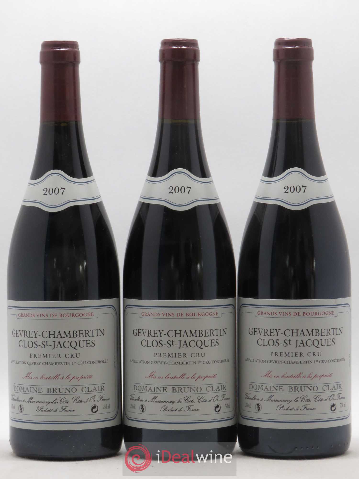 Gevrey-Chambertin 1er Cru Clos Saint-Jacques Bruno Clair (Domaine) 2007 - Lot de 3 bouteilles - 0