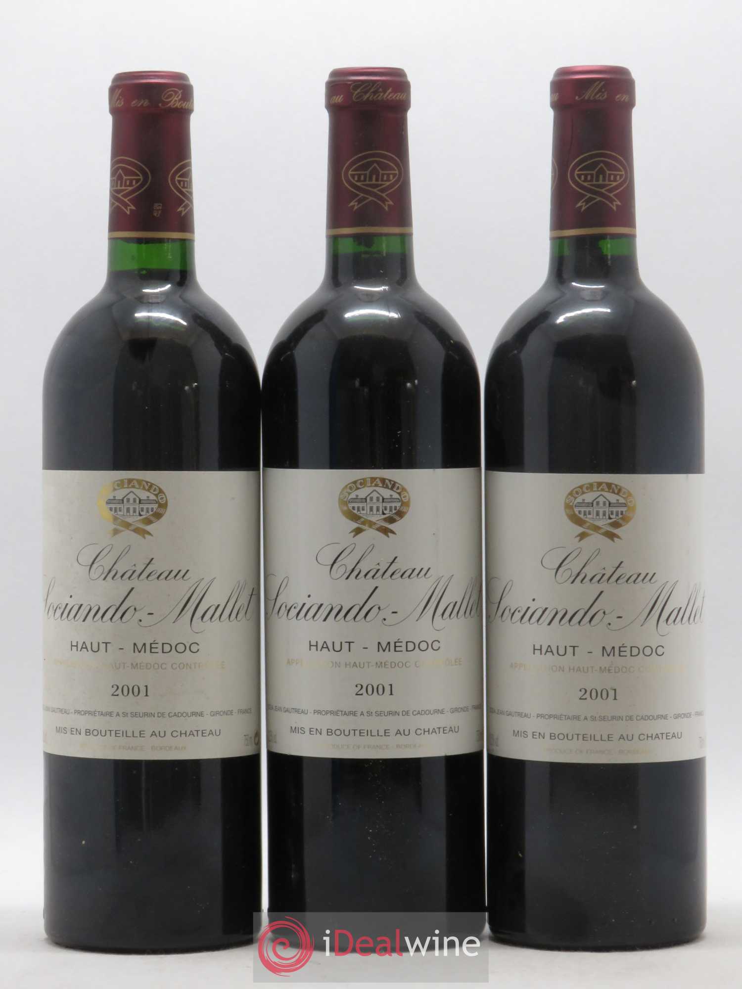 Château Sociando Mallet 2001 - Lot de 3 bouteilles - 0