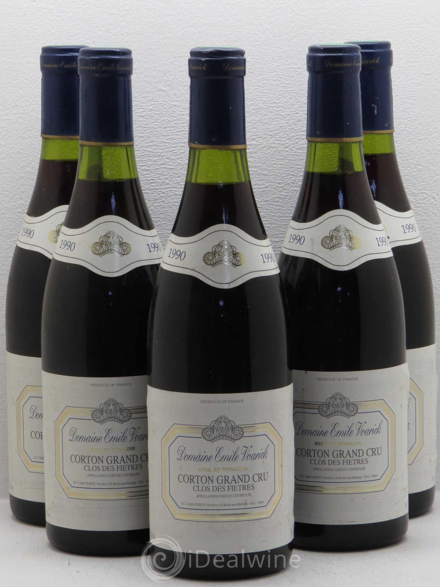 Corton Grand Cru Clos des Fietres - Emile Voarick 1990 - Posten von 5 Flaschen - 0