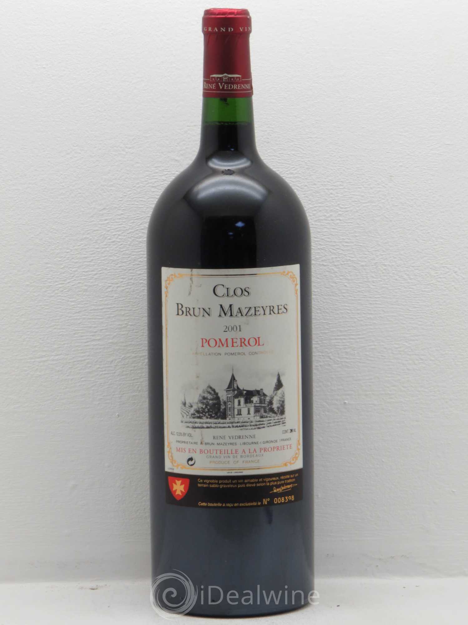 Bordeaux Château Clos Brun Mazeyres Pomerol 2001 - Posten von 1 Magnum - 0