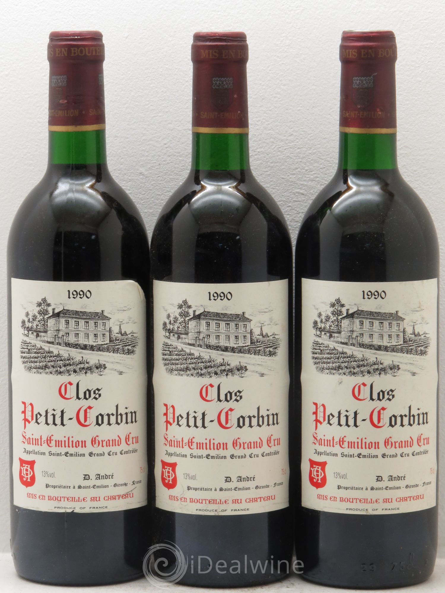 Saint-Émilion Château Clos Petit Corbin 1990 - Posten von 3 Flaschen - 0