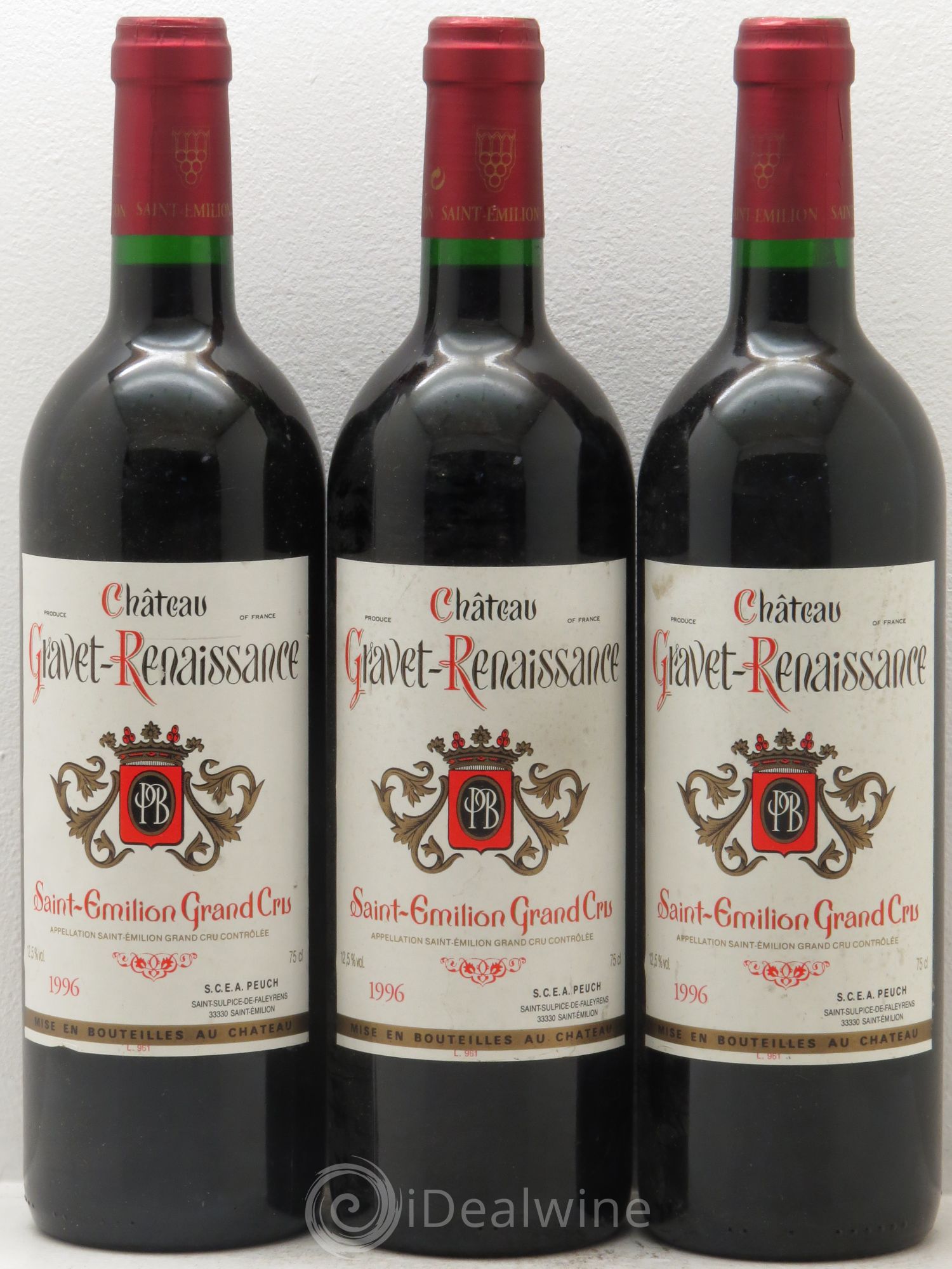 Saint-Émilion Château Gravet Renaissance 1996 - Lot de 3 bouteilles - 0