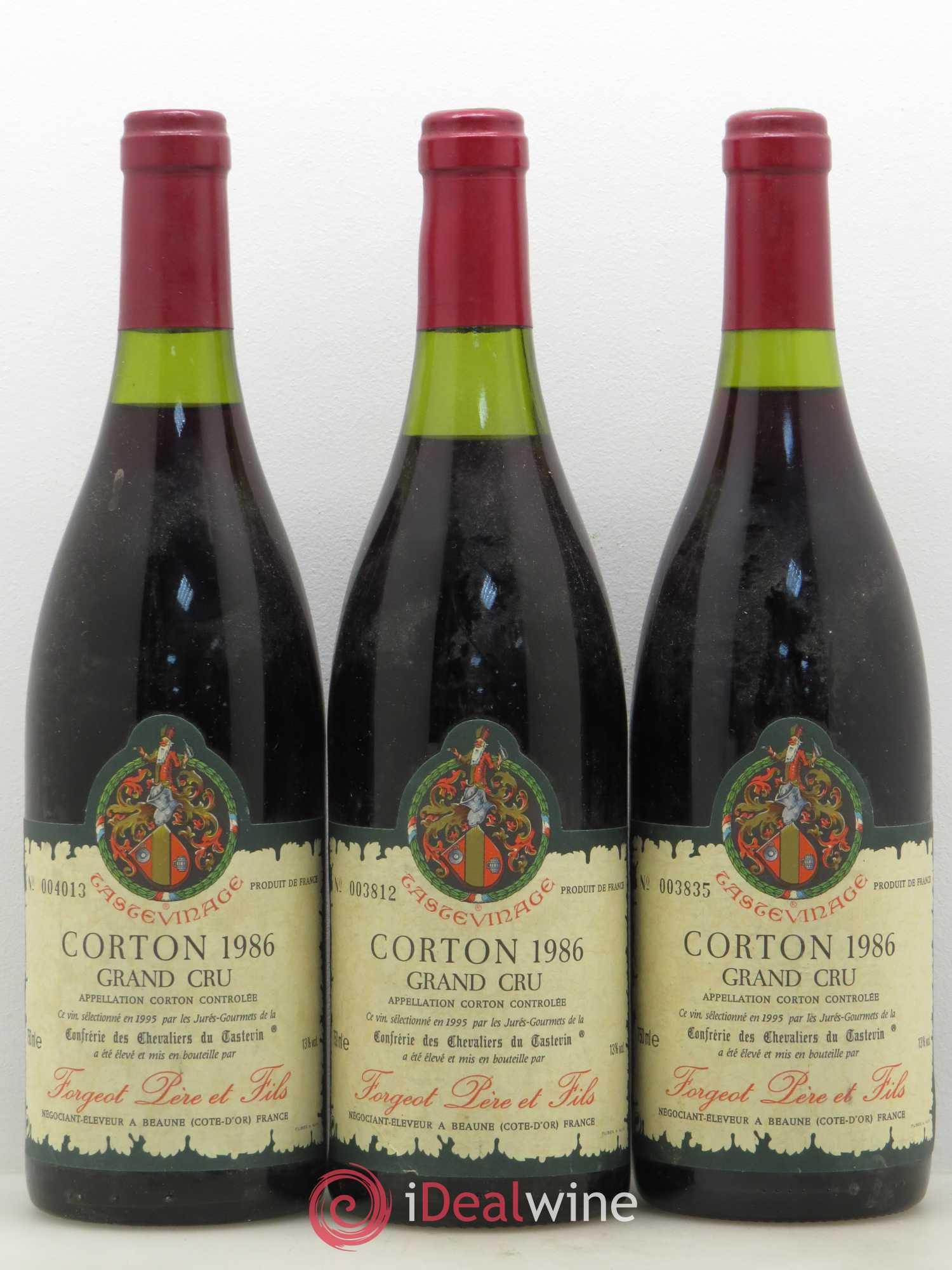 Corton Grand Cru Tastevine Forgeot 1986 - Lot de 3 bouteilles - 0