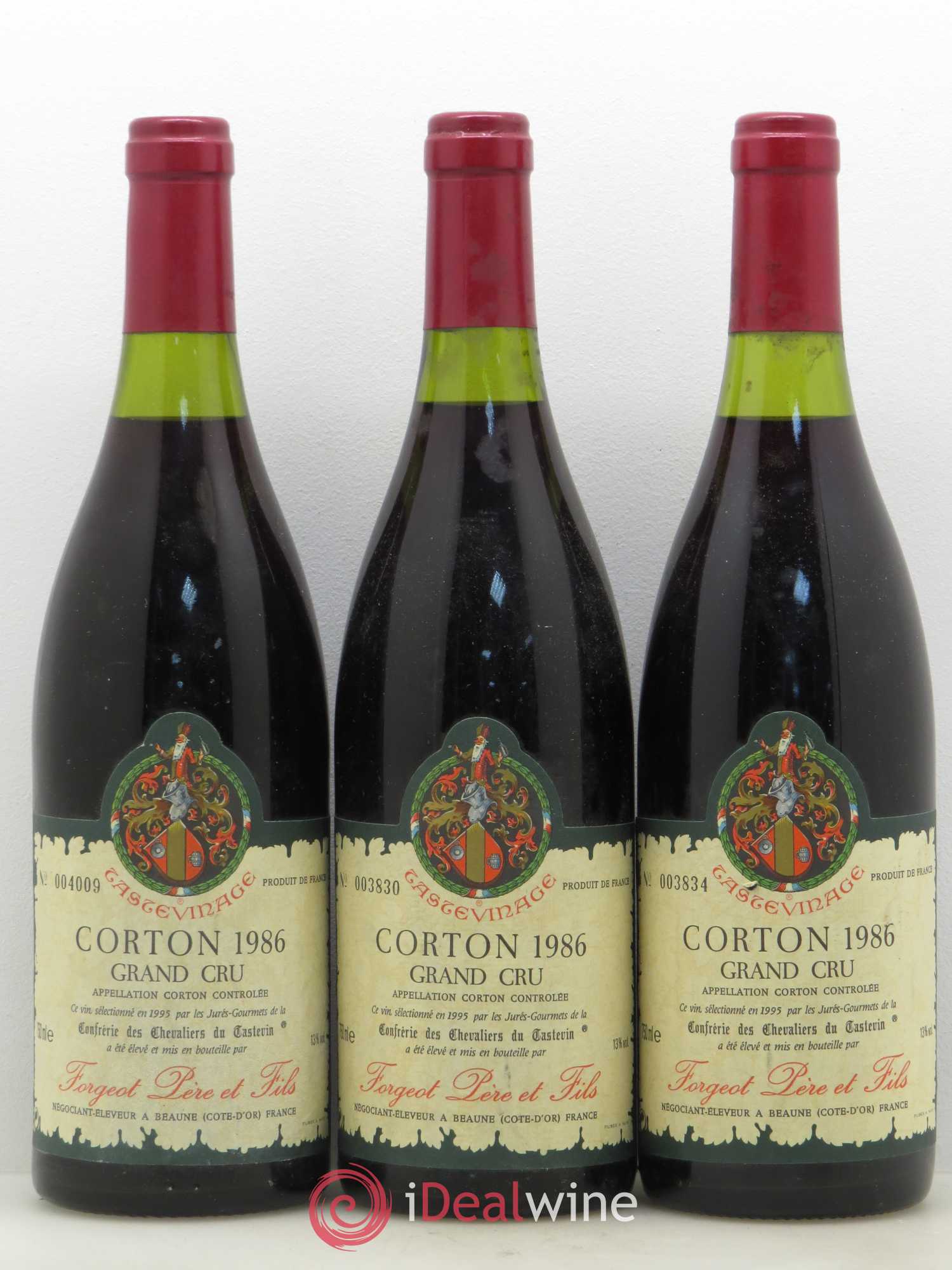 Corton Grand Cru Tastevine Forgeot 1986 - Lot de 3 bouteilles - 0