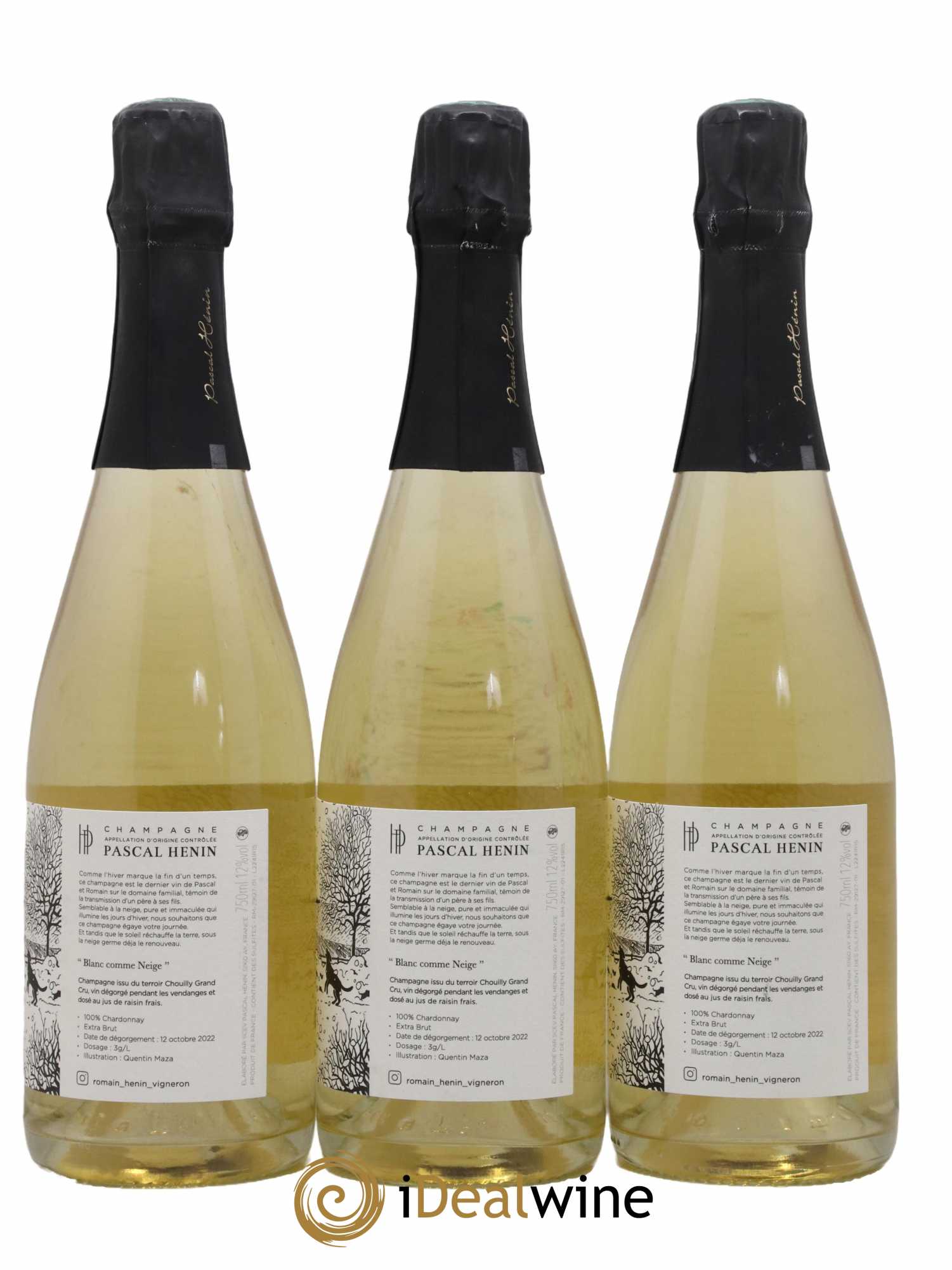 Champagne Blanc Comme Neige Henin - Lotto di 3 bottiglie - 1