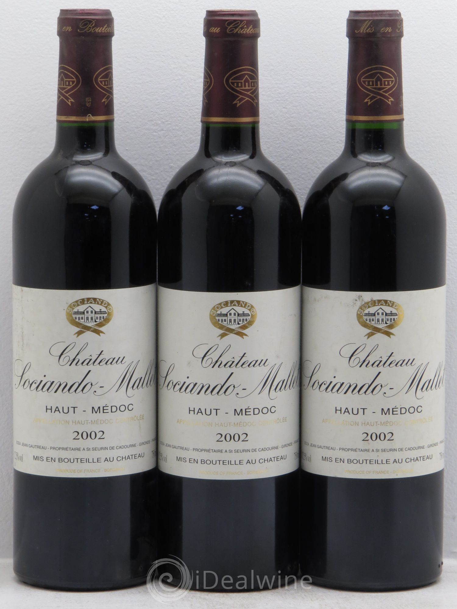 Château Sociando Mallet 2002 - Lot de 3 bouteilles - 0