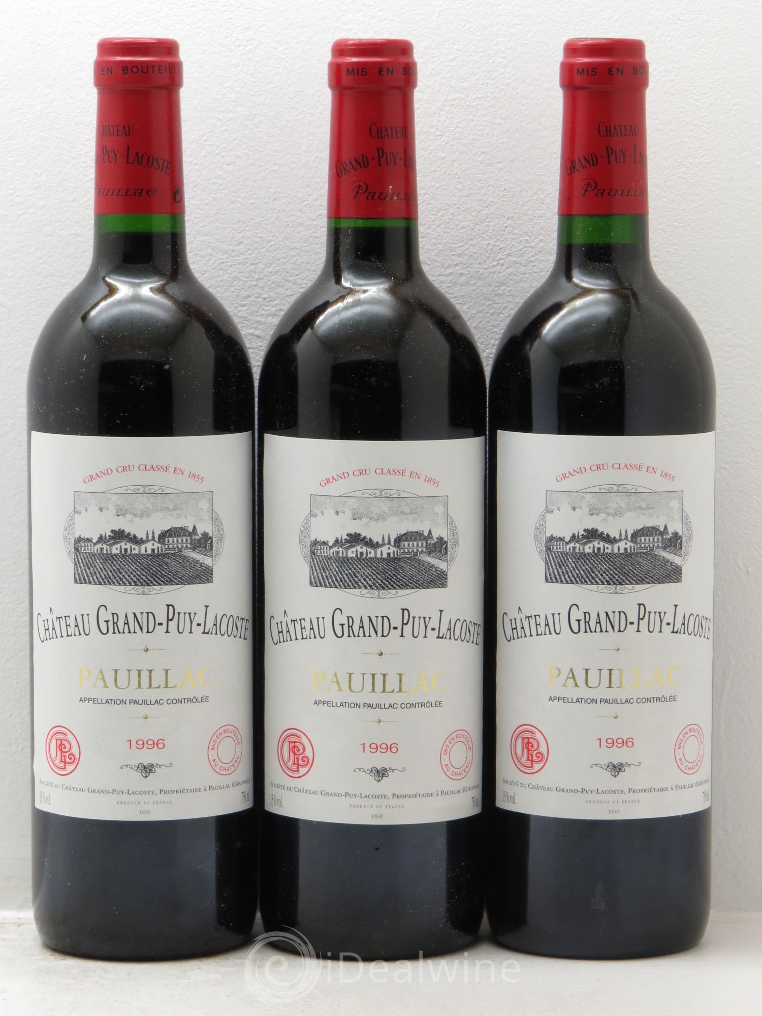 Château Grand Puy Lacoste 5ème Grand Cru Classé 1996 - Lot de 3 bouteilles - 0