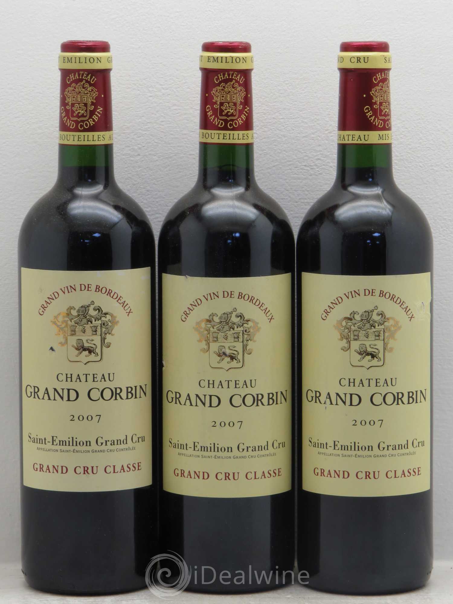Château Grand Corbin Grand Cru Classé 2007 - Lot de 3 bouteilles - 0