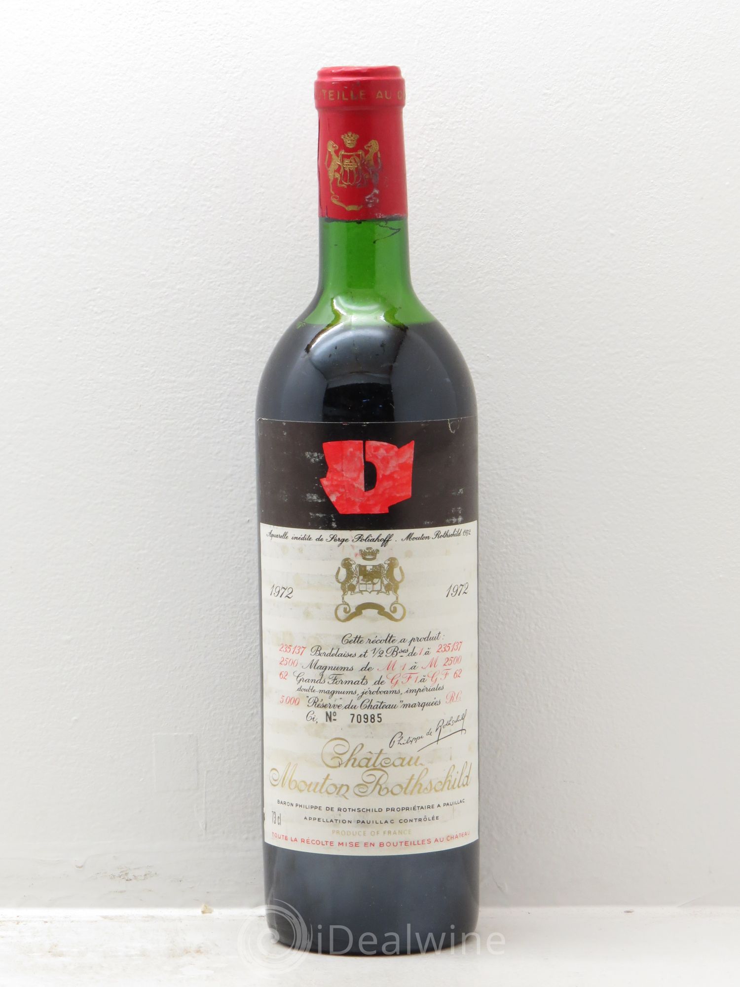Château Mouton Rothschild 1er Grand Cru Classé 1972 - Lot de 1 bouteille - 0