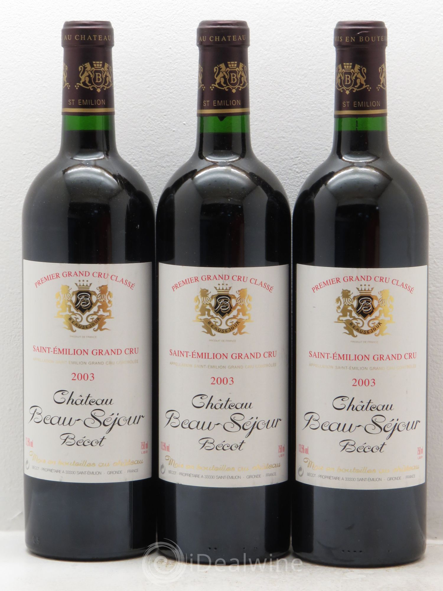 Château Beau-Séjour Bécot 1er Grand Cru Classé B 2003 - Lot de 3 bouteilles - 0