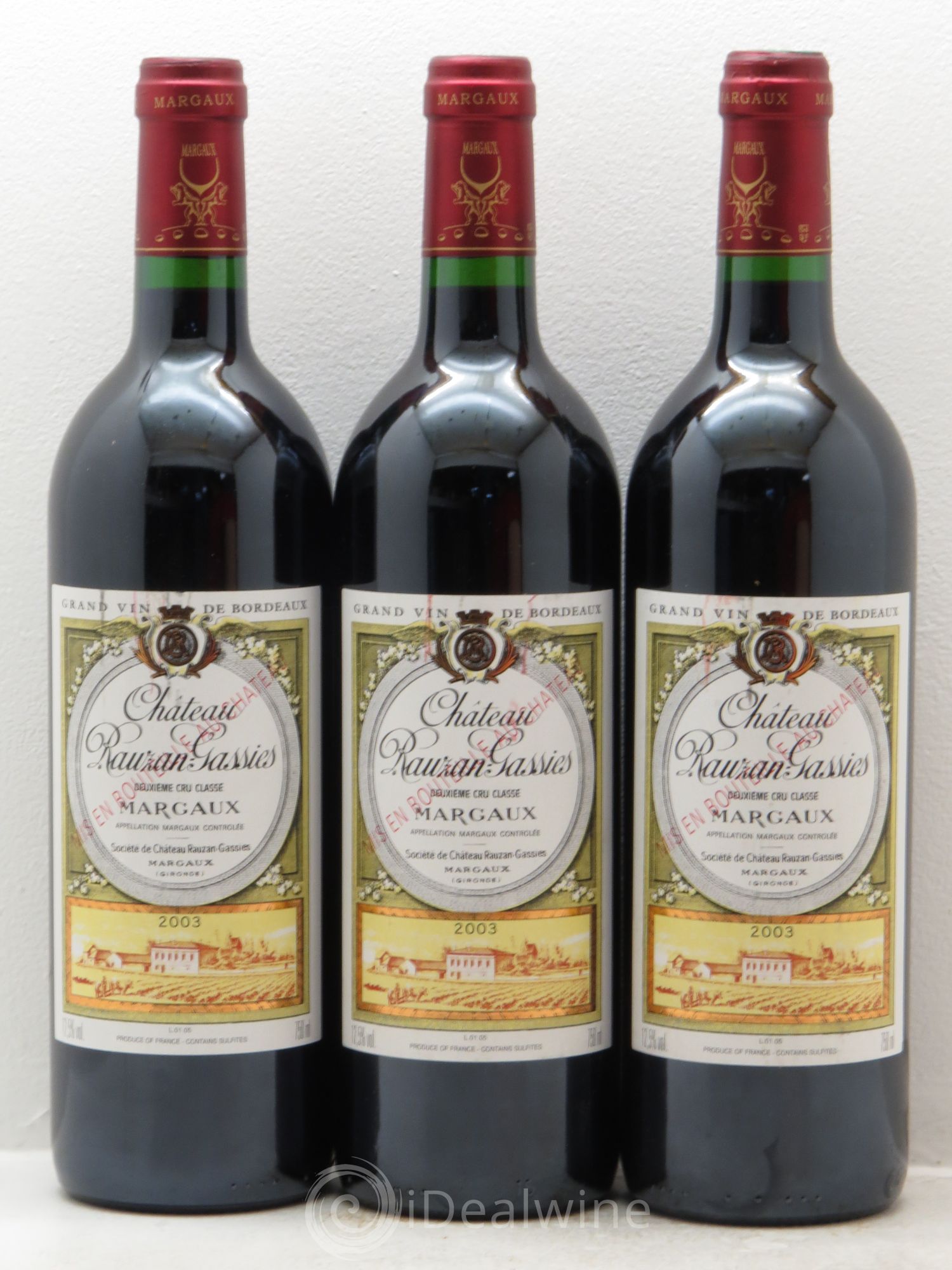 Château Rauzan-Gassies 2ème Grand Cru Classé 2003 - Lot de 3 bouteilles - 0