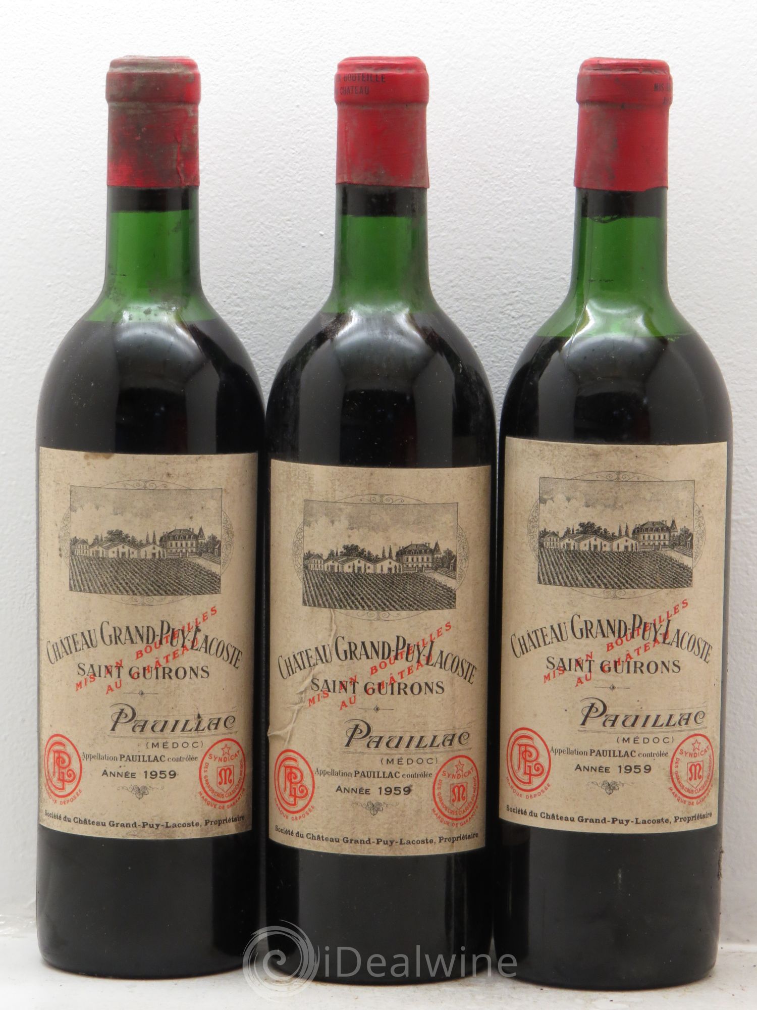 Château Grand Puy Lacoste 5ème Grand Cru Classé 1959 - Lot de 3 bouteilles - 0