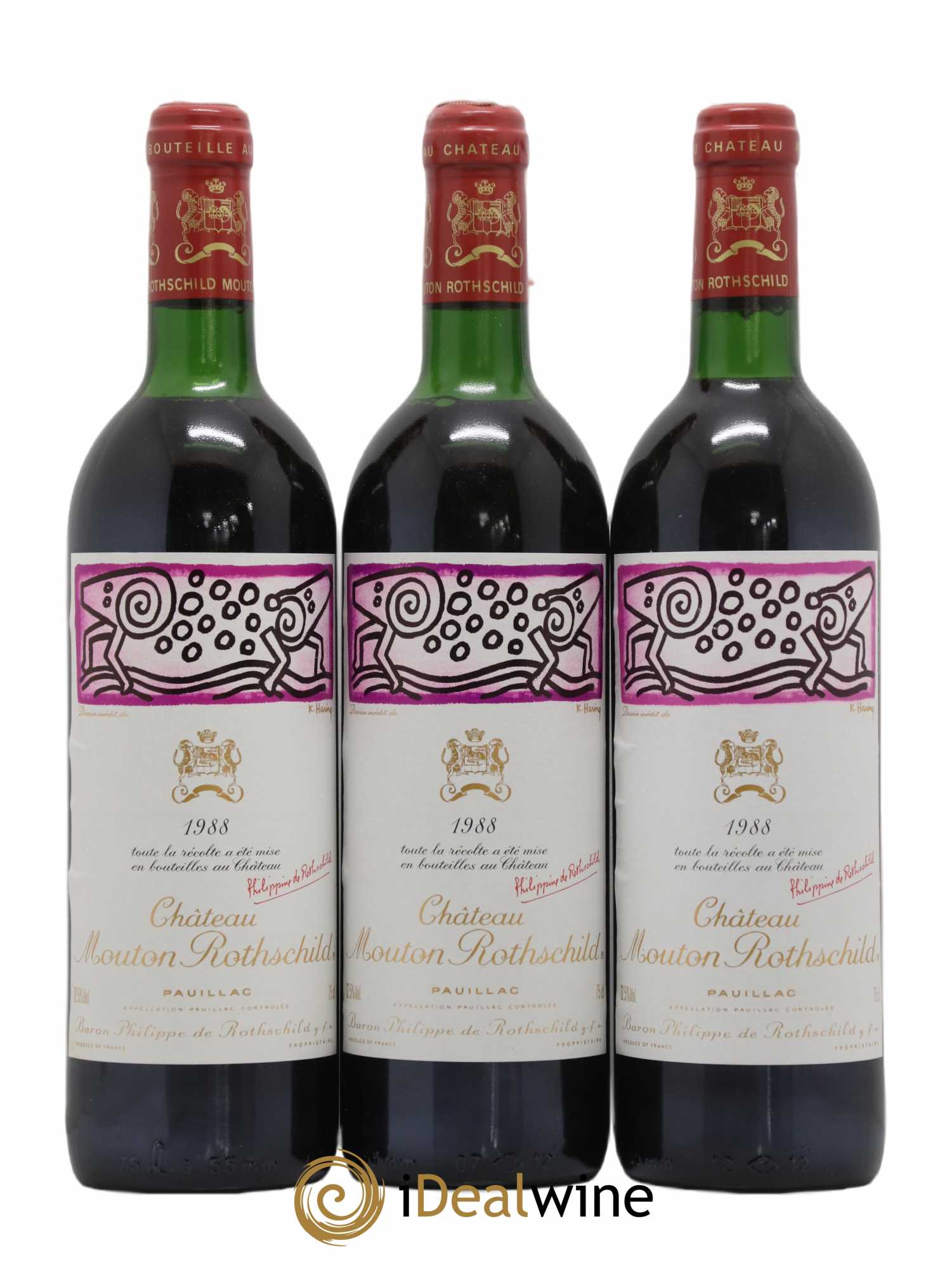 Château Mouton Rothschild 1er Grand Cru Classé 1988 - Lot de 3 bouteilles - 0