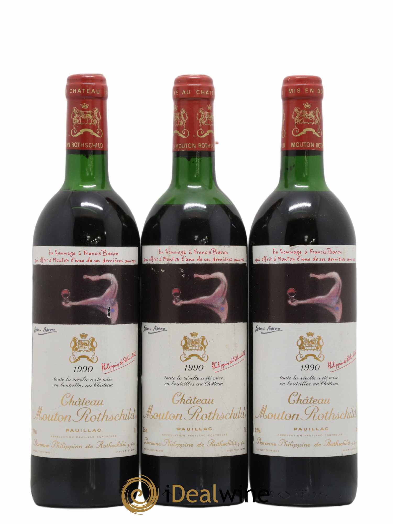 Château Mouton Rothschild 1er Grand Cru Classé 1990 - Lot de 3 bouteilles - 0