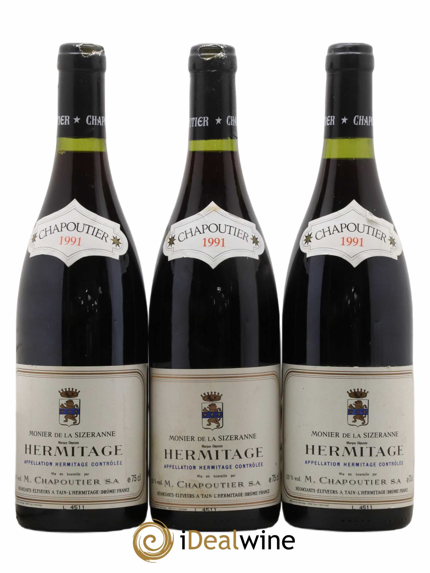 Hermitage Monier de La Sizeranne Chapoutier 1991 - Lot of 3 bottles - 0