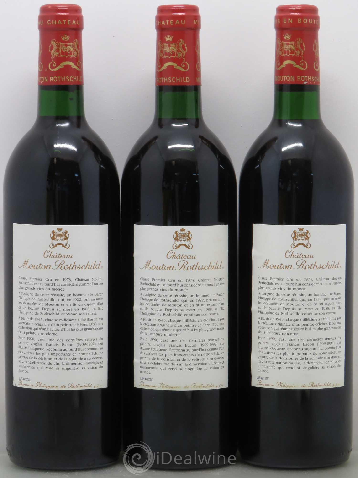 Château Mouton Rothschild 1er Grand Cru Classé 1990 - Lot de 3 bouteilles - 1