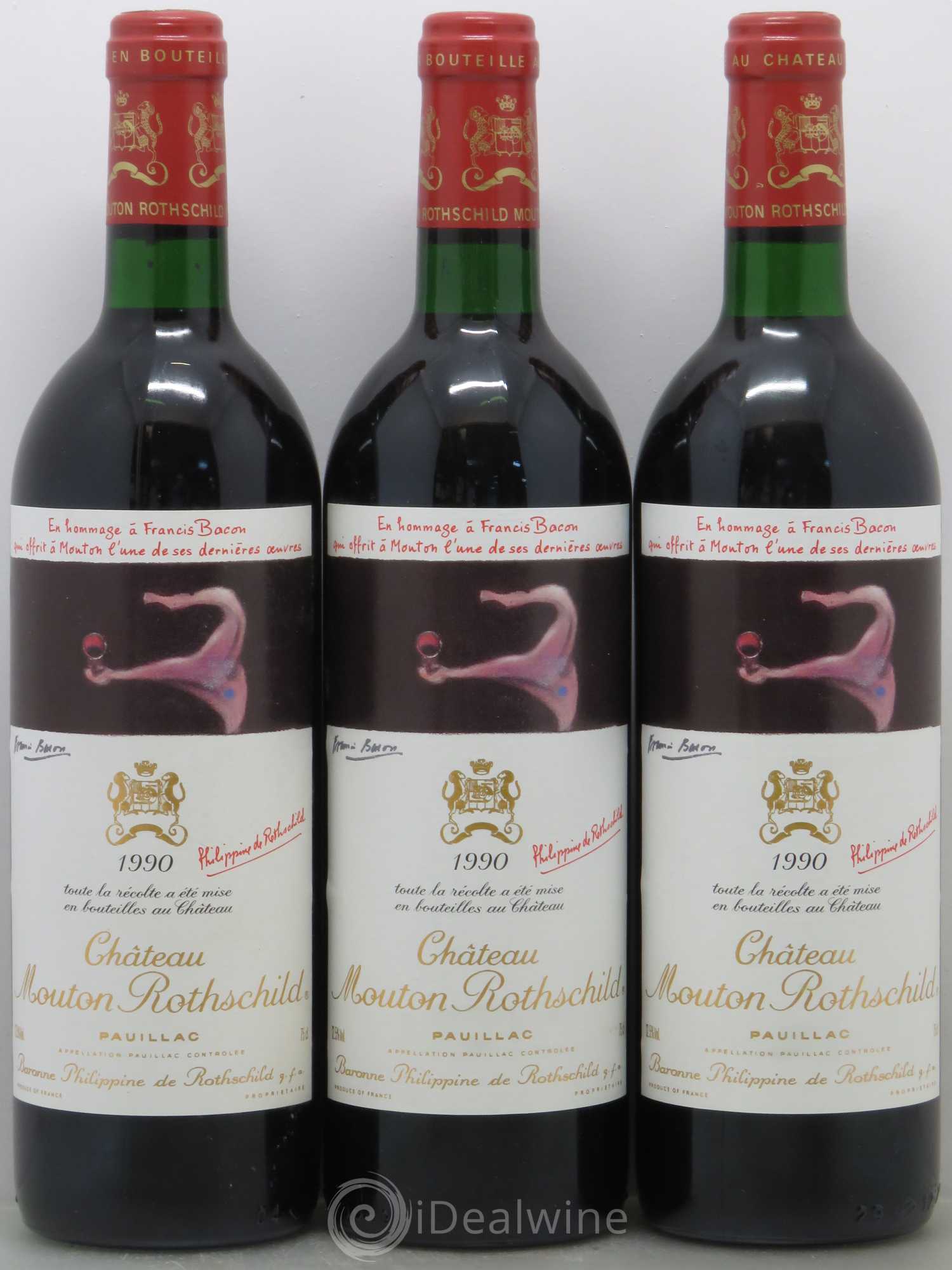 Château Mouton Rothschild 1er Grand Cru Classé 1990 - Lot de 3 bouteilles - 0