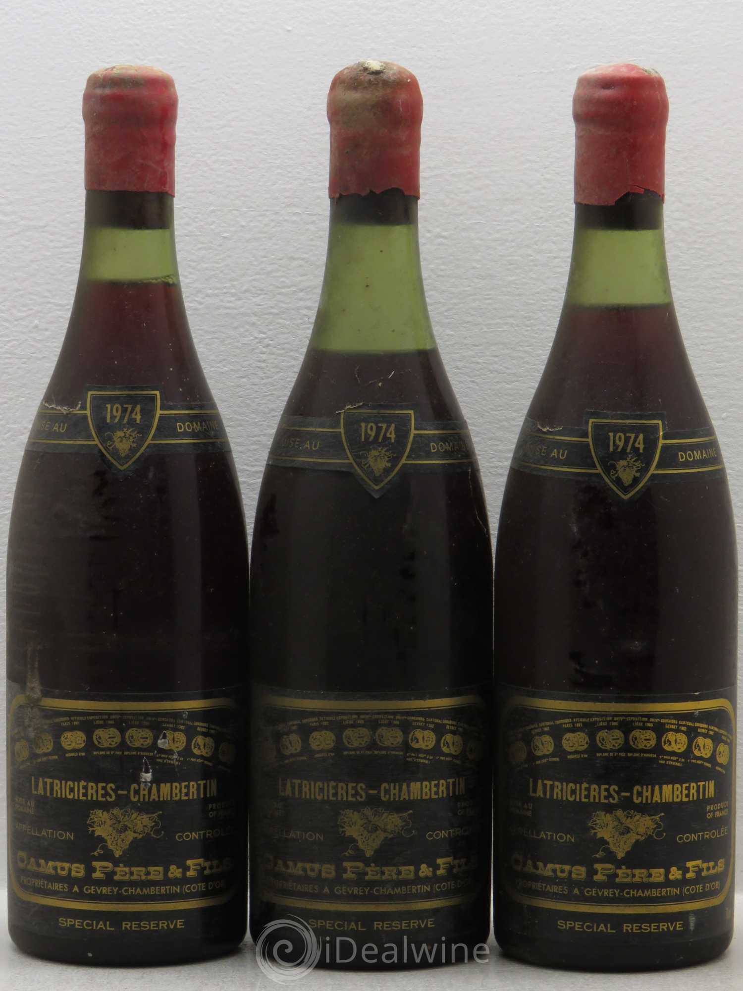 Latricières-Chambertin Grand Cru Camus Pere Et Fils 1974 - Lot de 3 bouteilles - 0
