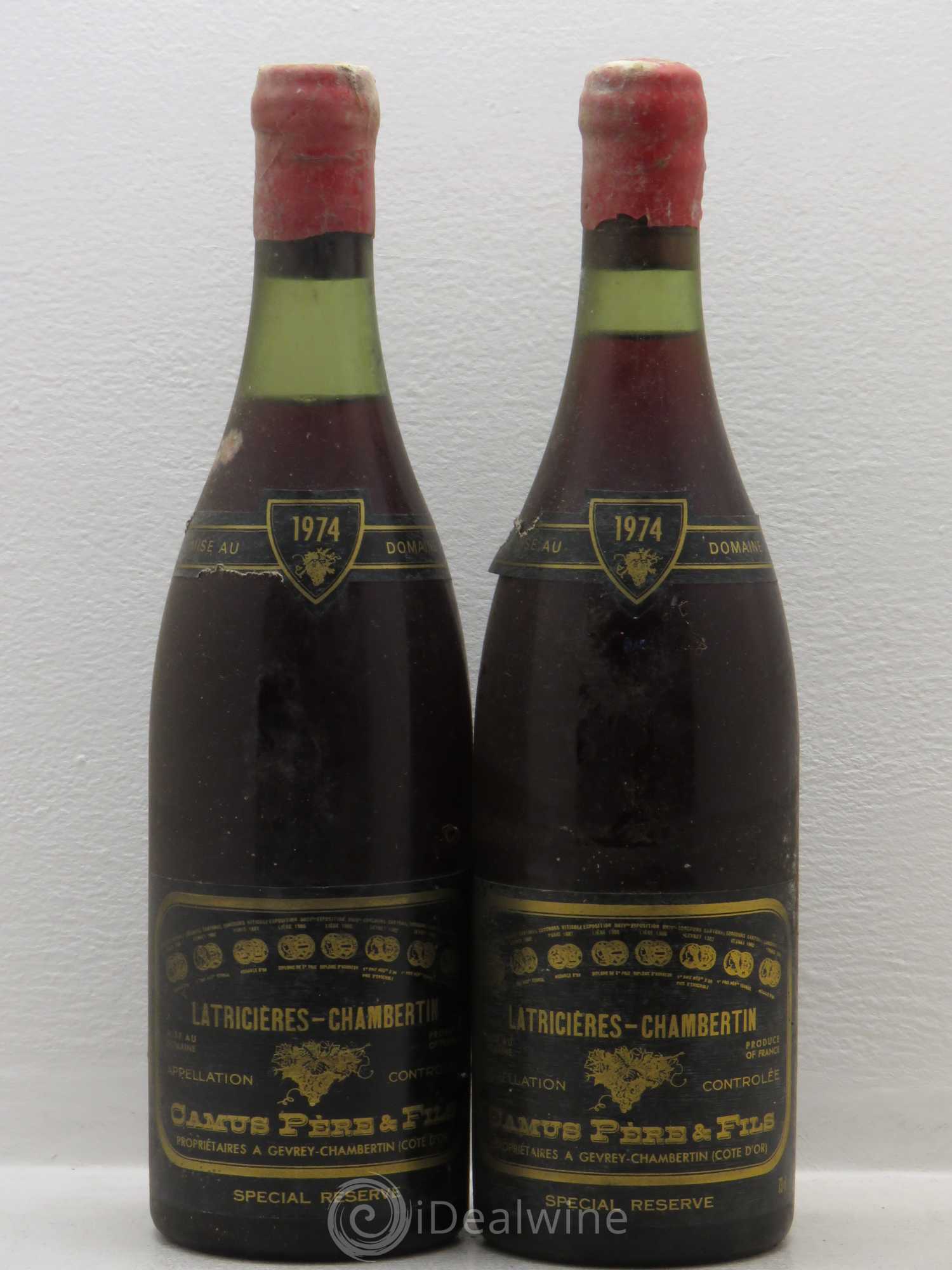 Latricières-Chambertin Grand Cru Camus Pere Et Fils 1974 - Lot de 2 bouteilles - 0