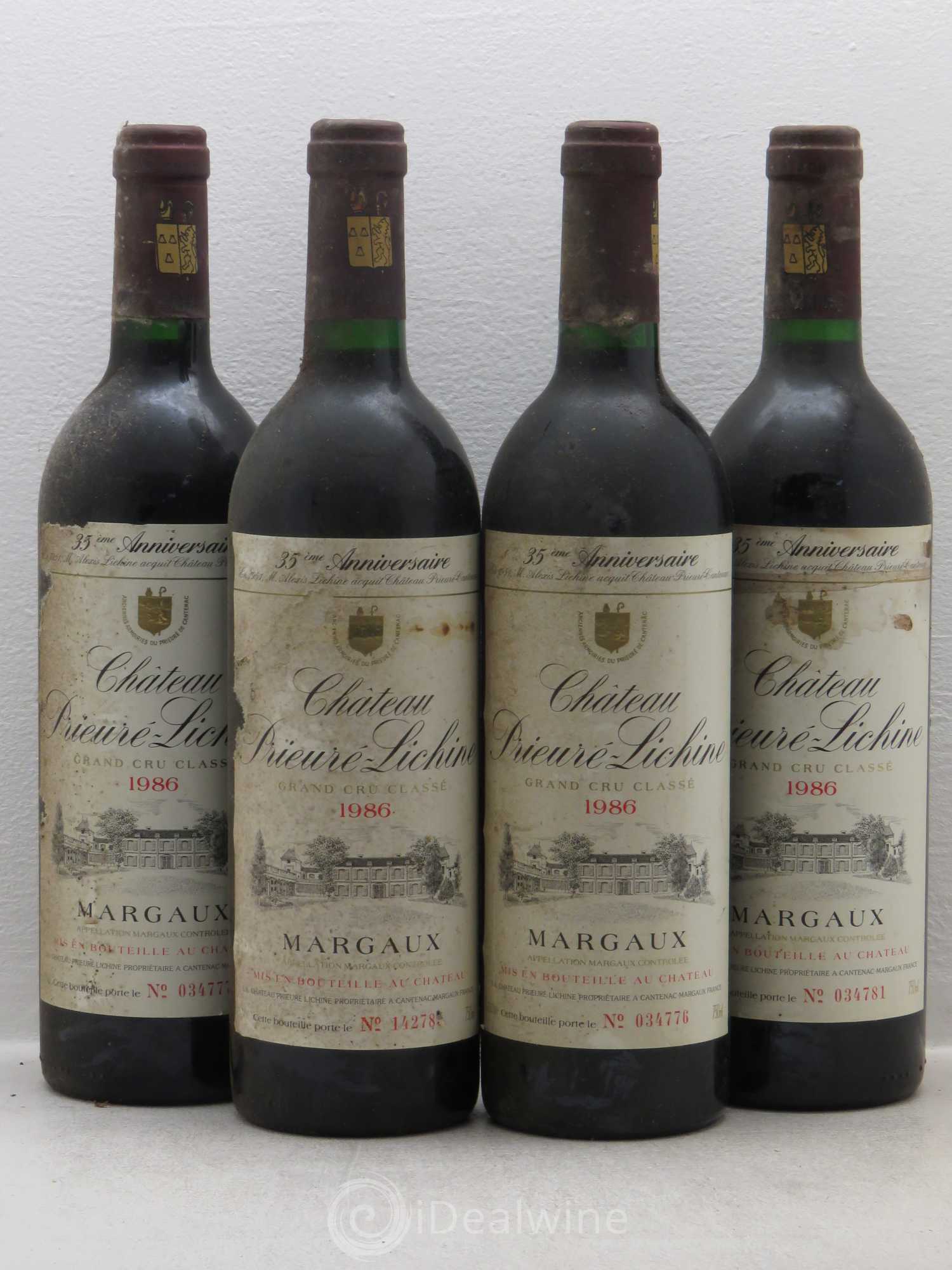 Château Prieuré Lichine 4ème Grand Cru Classé 1986 - Lot de 4 bouteilles - 0