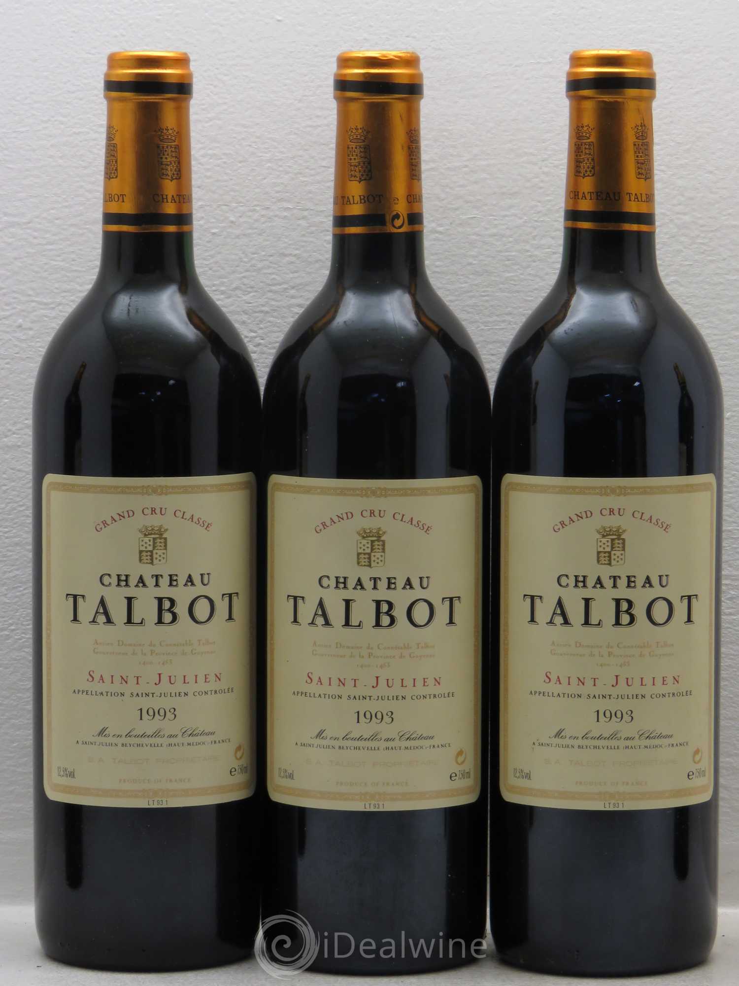Château Talbot 4ème Grand Cru Classé 1993 - Lot de 5 bouteilles - 1