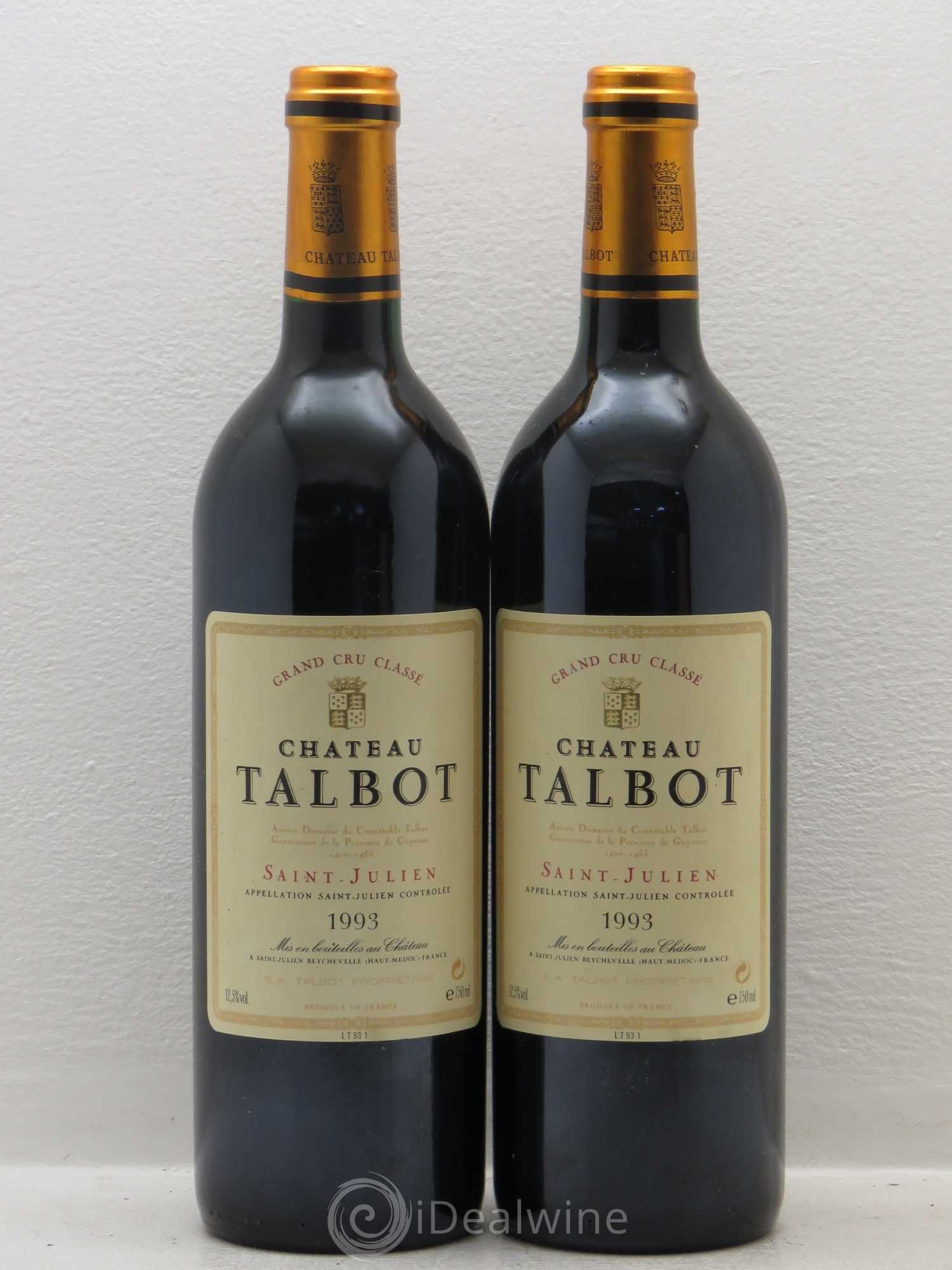 Château Talbot 4ème Grand Cru Classé 1993 - Lot de 5 bouteilles - 2