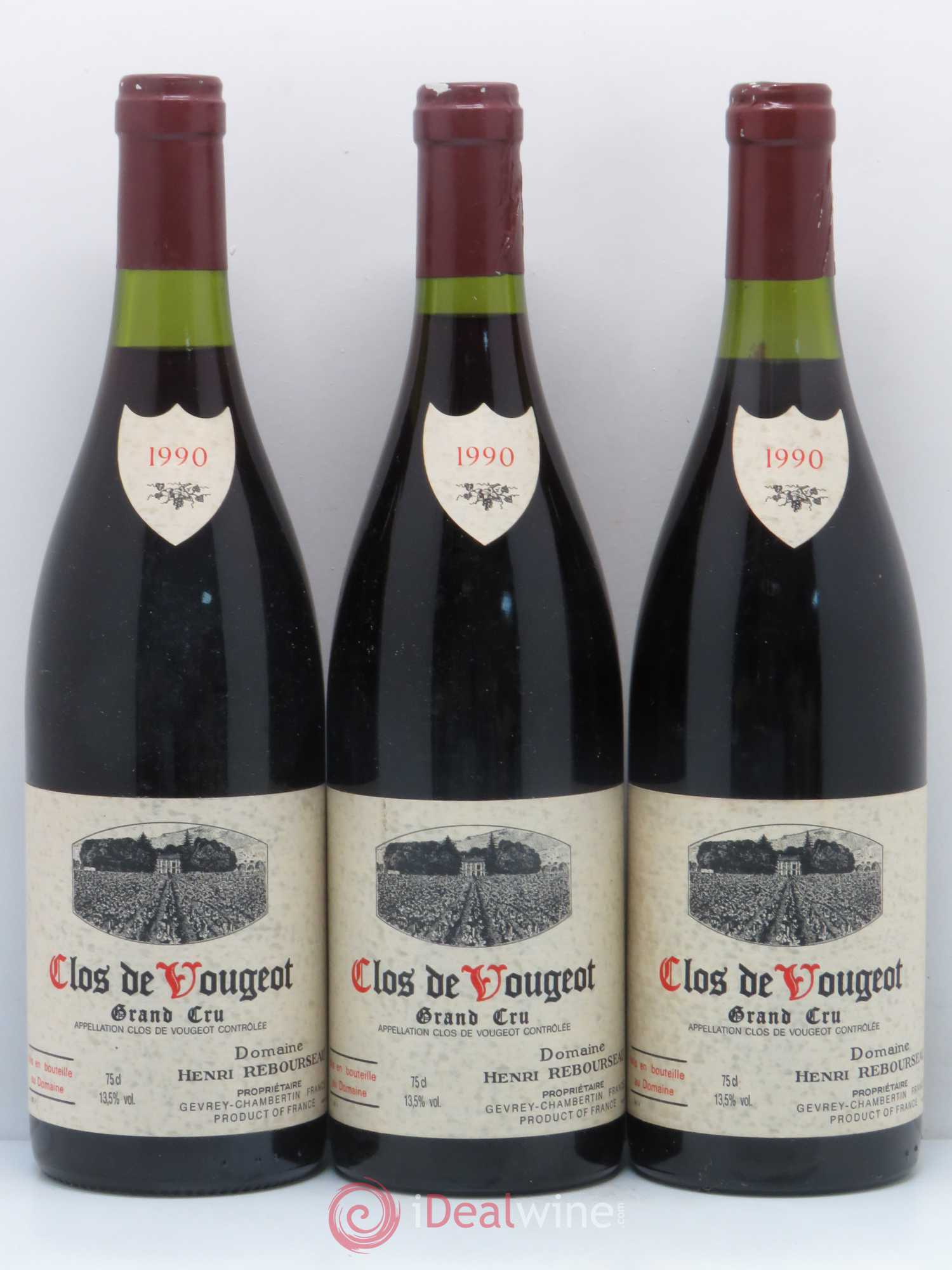 Clos de Vougeot Grand Cru Henri Rebourseau (Domaine) 1990 - Lot de 3 bouteilles - 0
