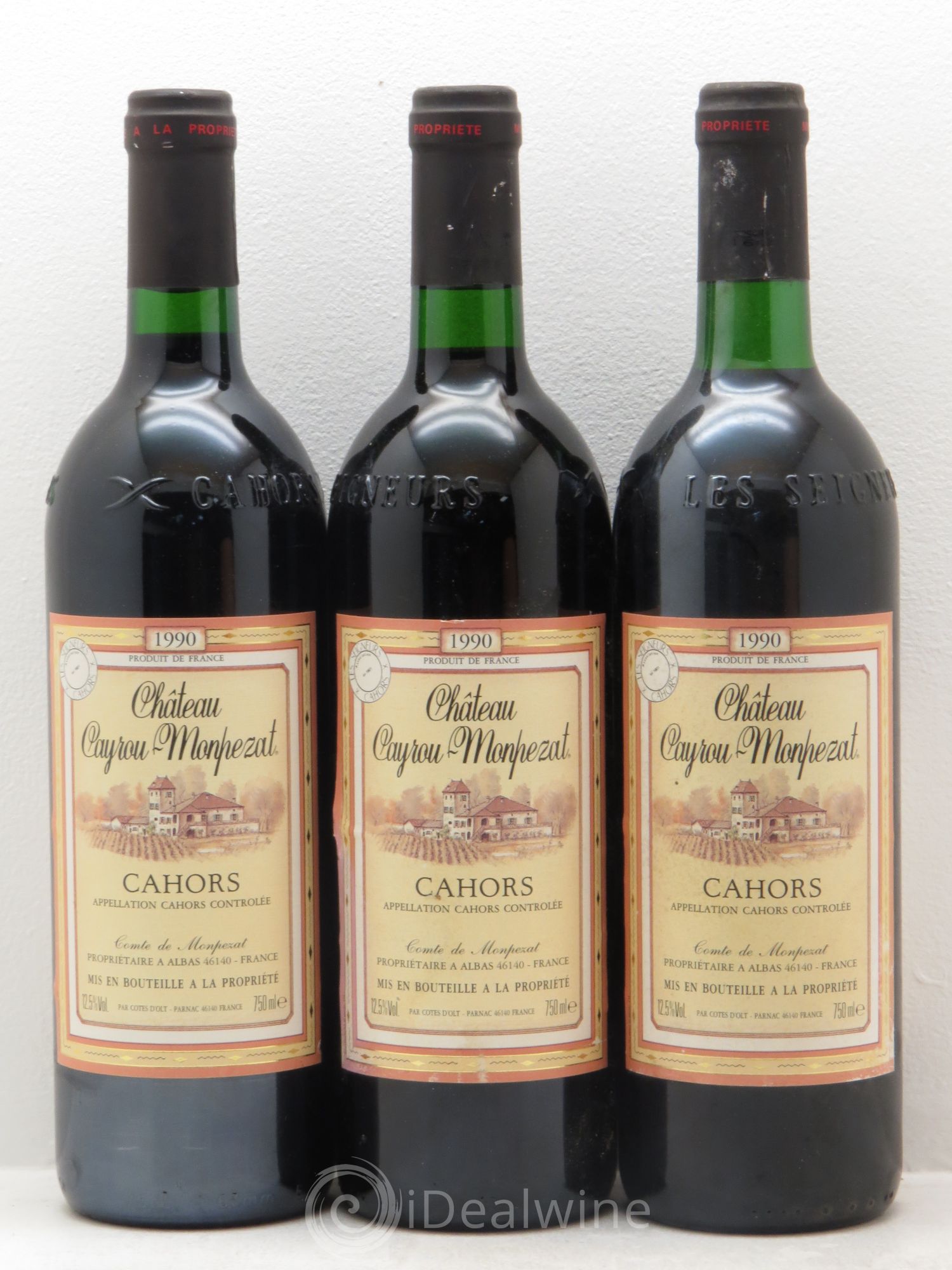 Cahors Cayrou-Monpezat 1990 - Posten von 3 Flaschen - 0