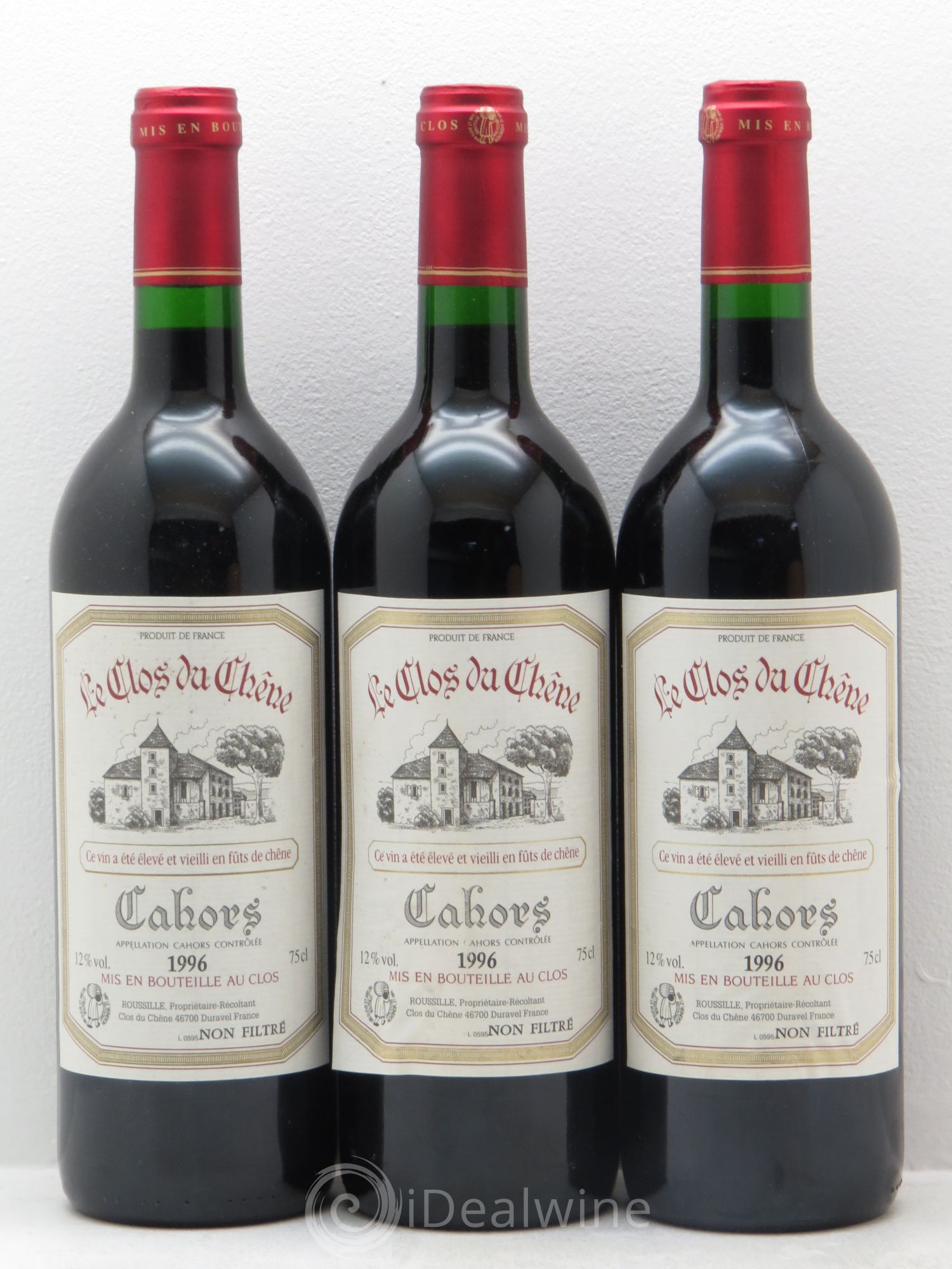 Cahors Le Clos du Chêne 1996 - Lot de 3 bouteilles - 0