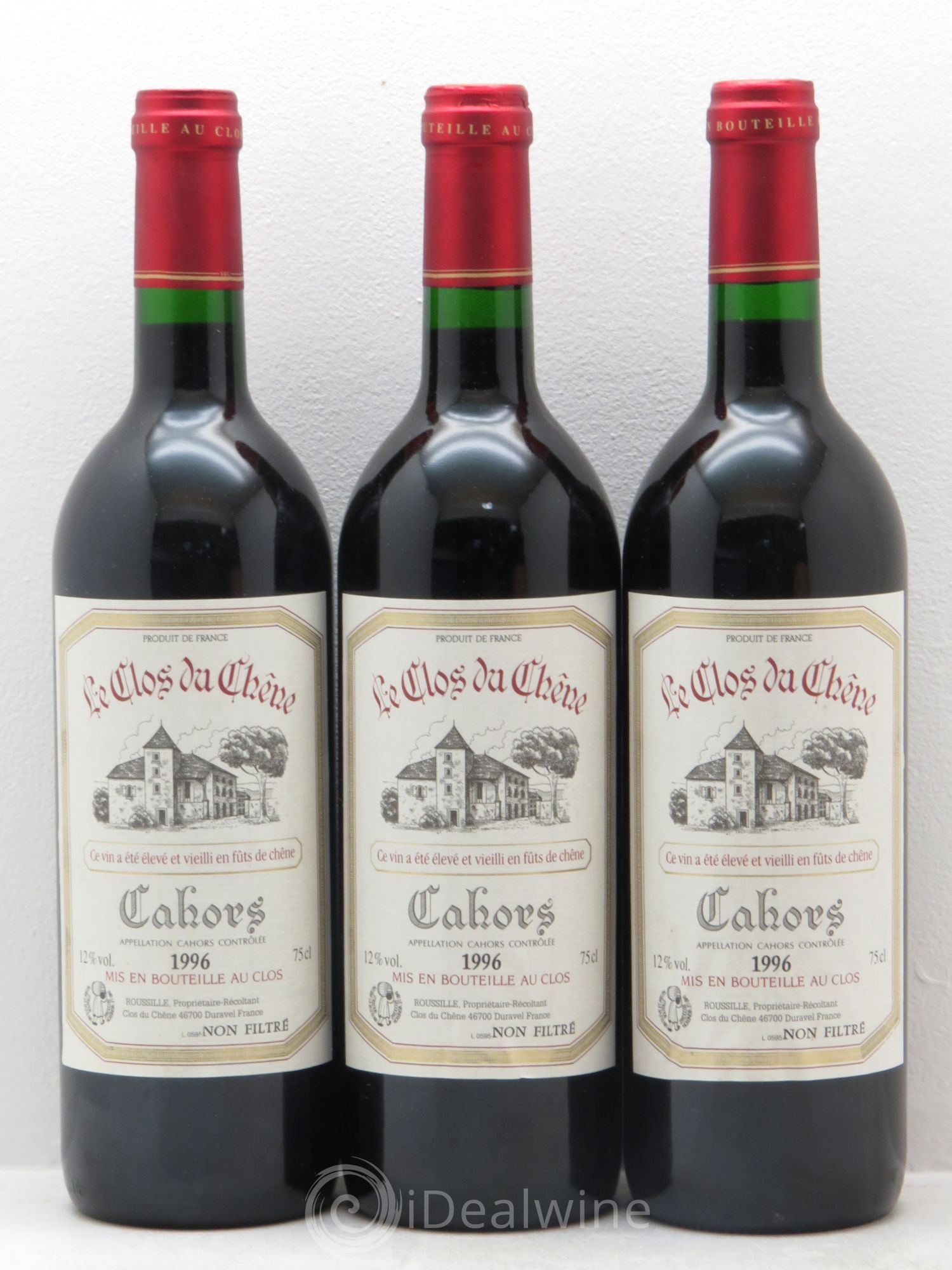 Cahors Le Clos du Chêne 1996 - Posten von 3 Flaschen - 0
