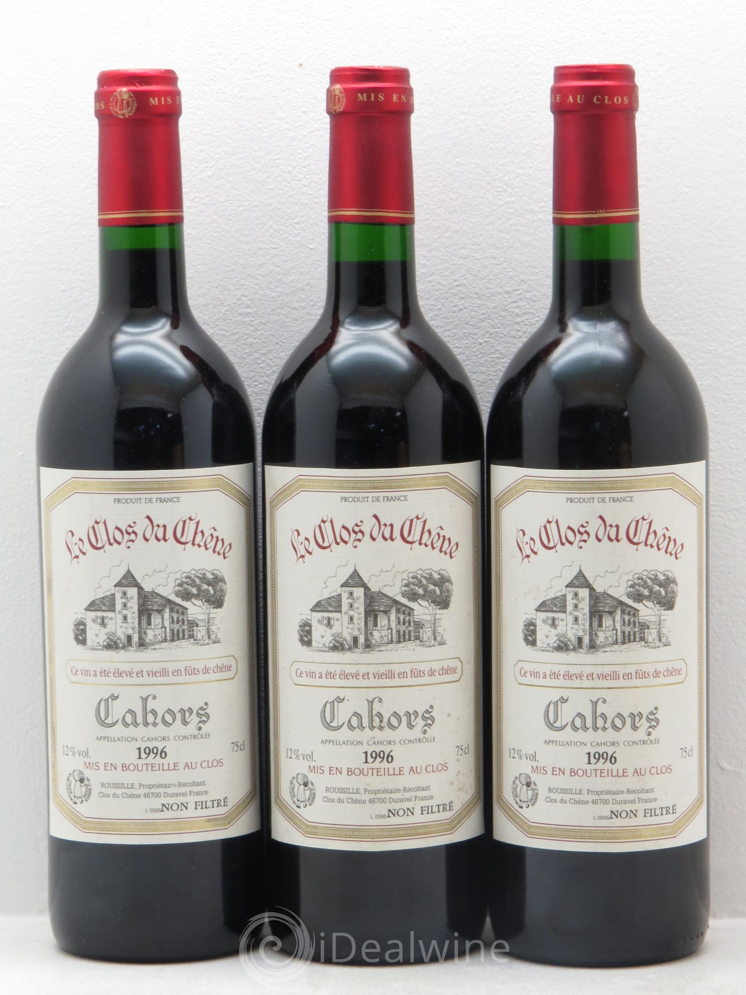 Cahors Le Clos du Chêne 1996 - Lot de 3 bouteilles - 0