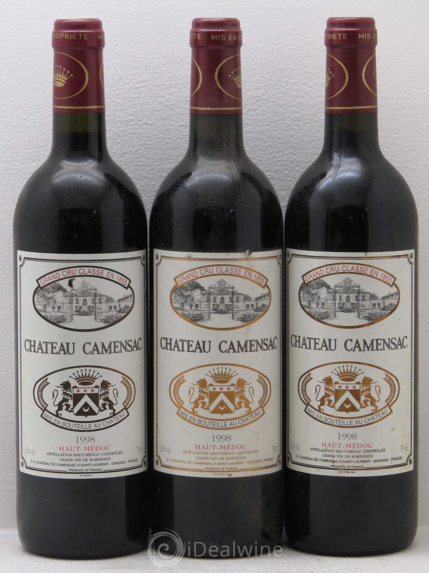 Château Camensac 5ème Grand Cru Classé 1998 - Lot de 3 bouteilles - 0