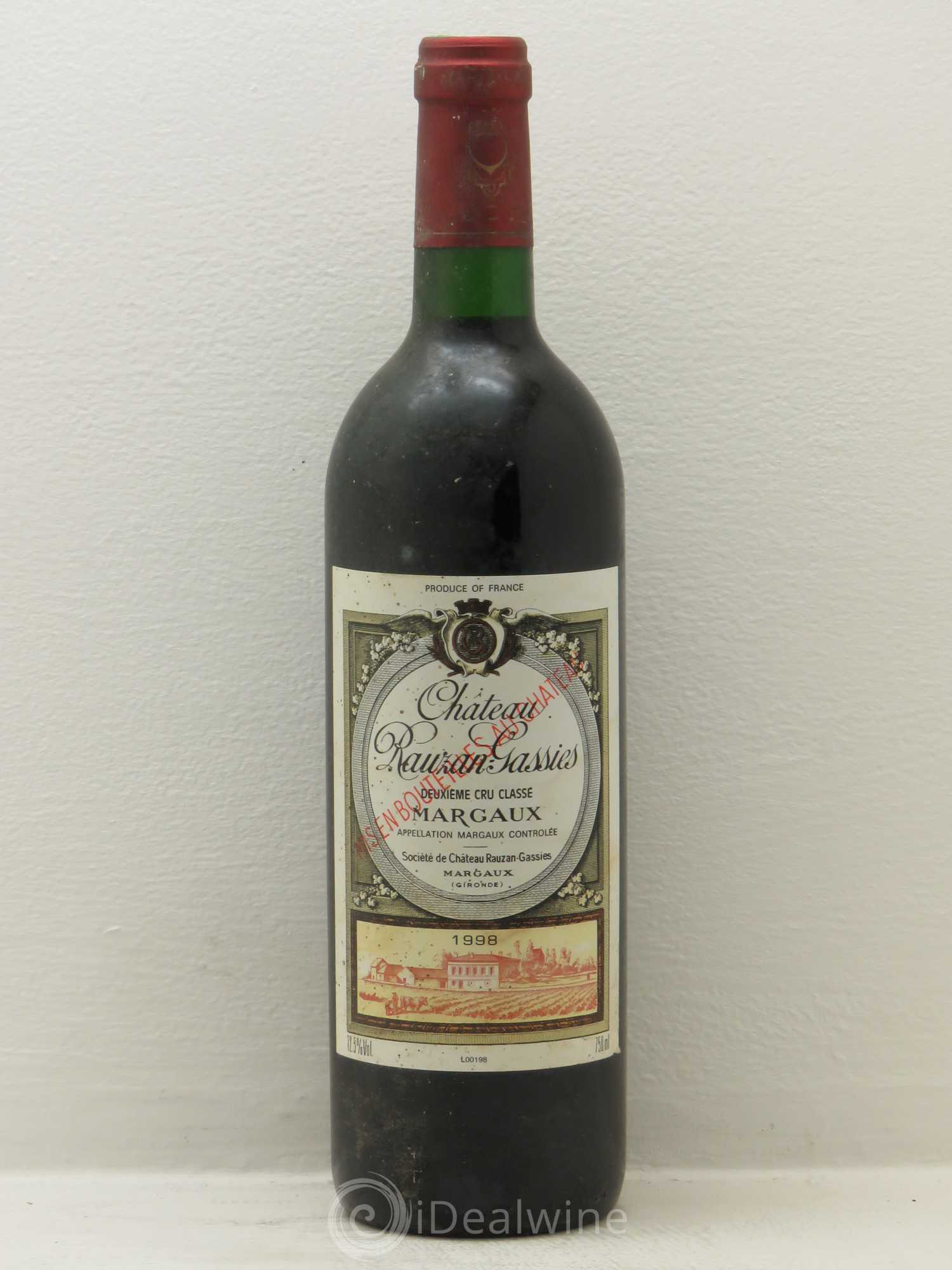 Château Rauzan-Gassies 2ème Grand Cru Classé 1998 - Lot de 1 bouteille - 0