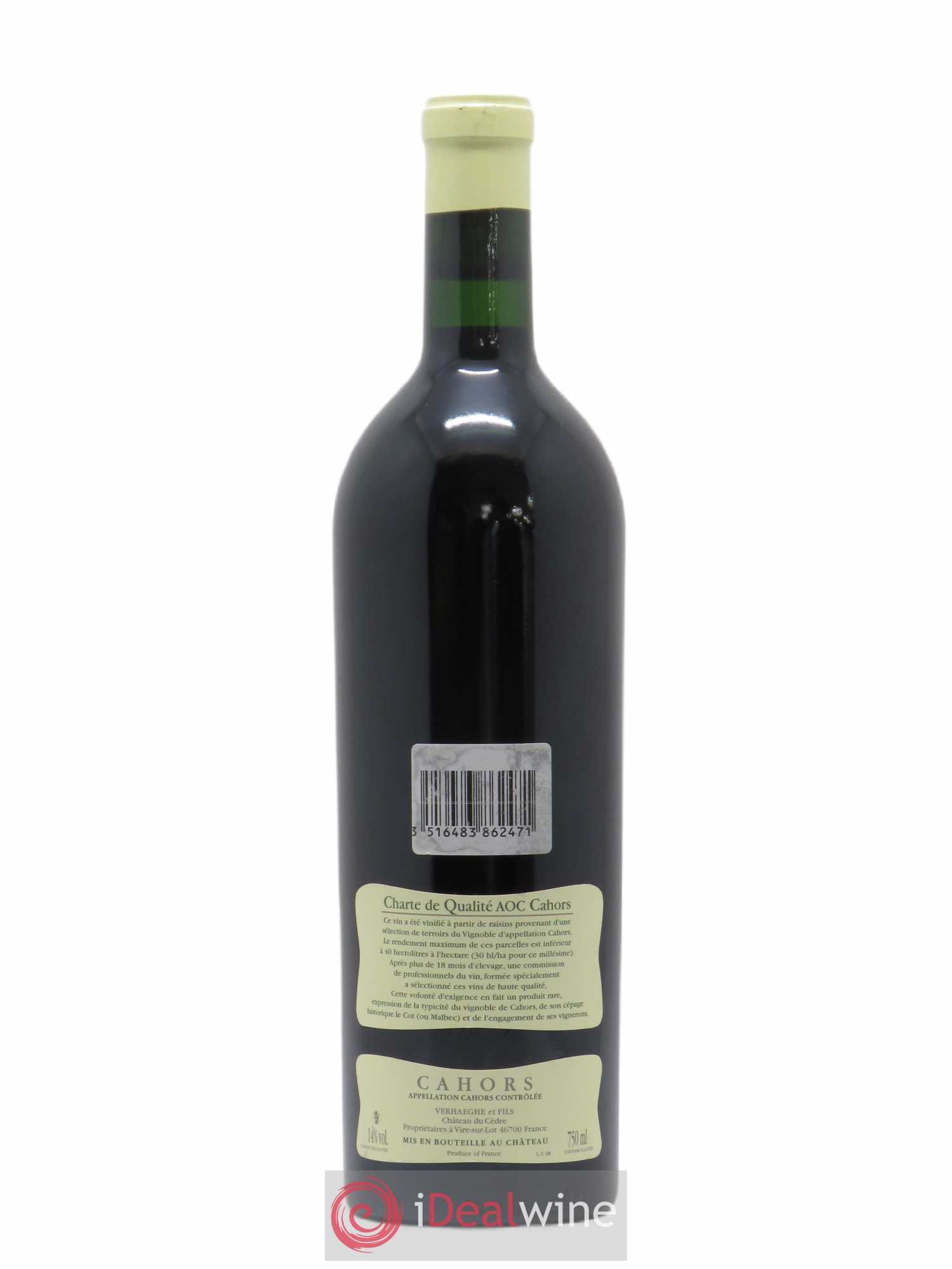 Cahors Château du Cèdre Cuvée Le Cèdre Pascal et Jean-Marc Verhaeghe 2008 - Lot de 1 bouteille - 1