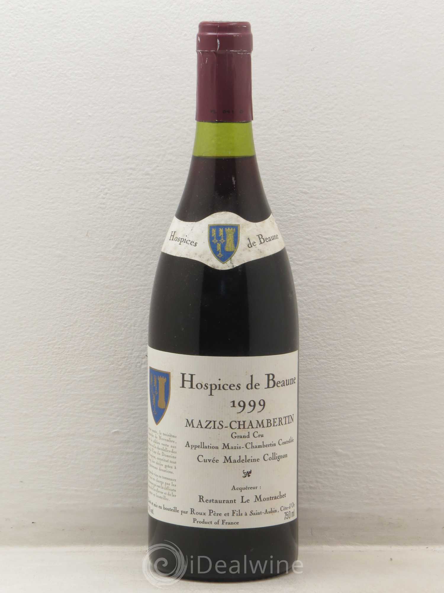 Mazis-Chambertin Grand Cru Cuvée Madeleine Collignon Hospices de Beaune Roux Père et Fils 1999 - Lot de 1 bouteille - 0
