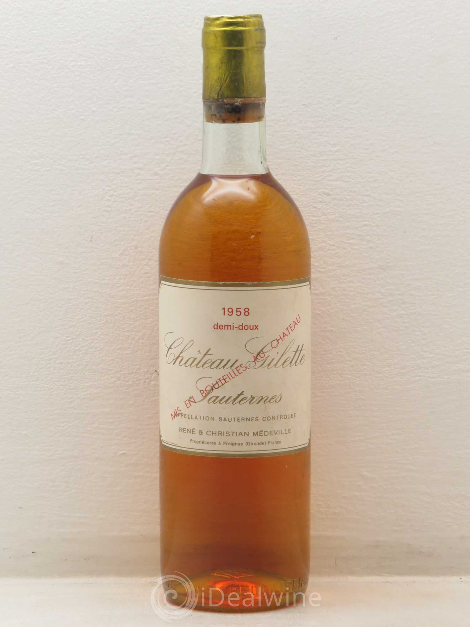 Château Gilette Demi-doux 1958 - Lot de 1 bouteille - 0