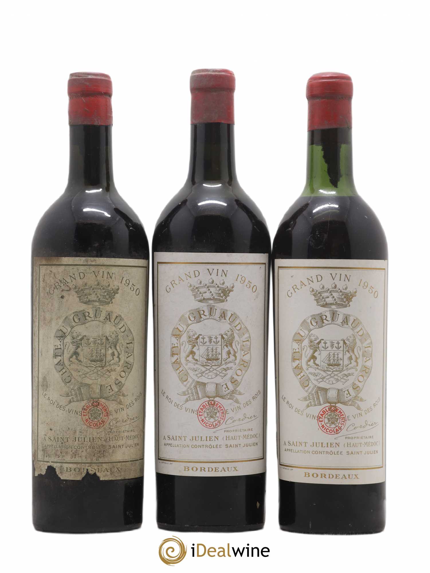 Château Gruaud Larose 2ème Grand Cru Classé 1950 - Lot de 3 bouteilles - 0
