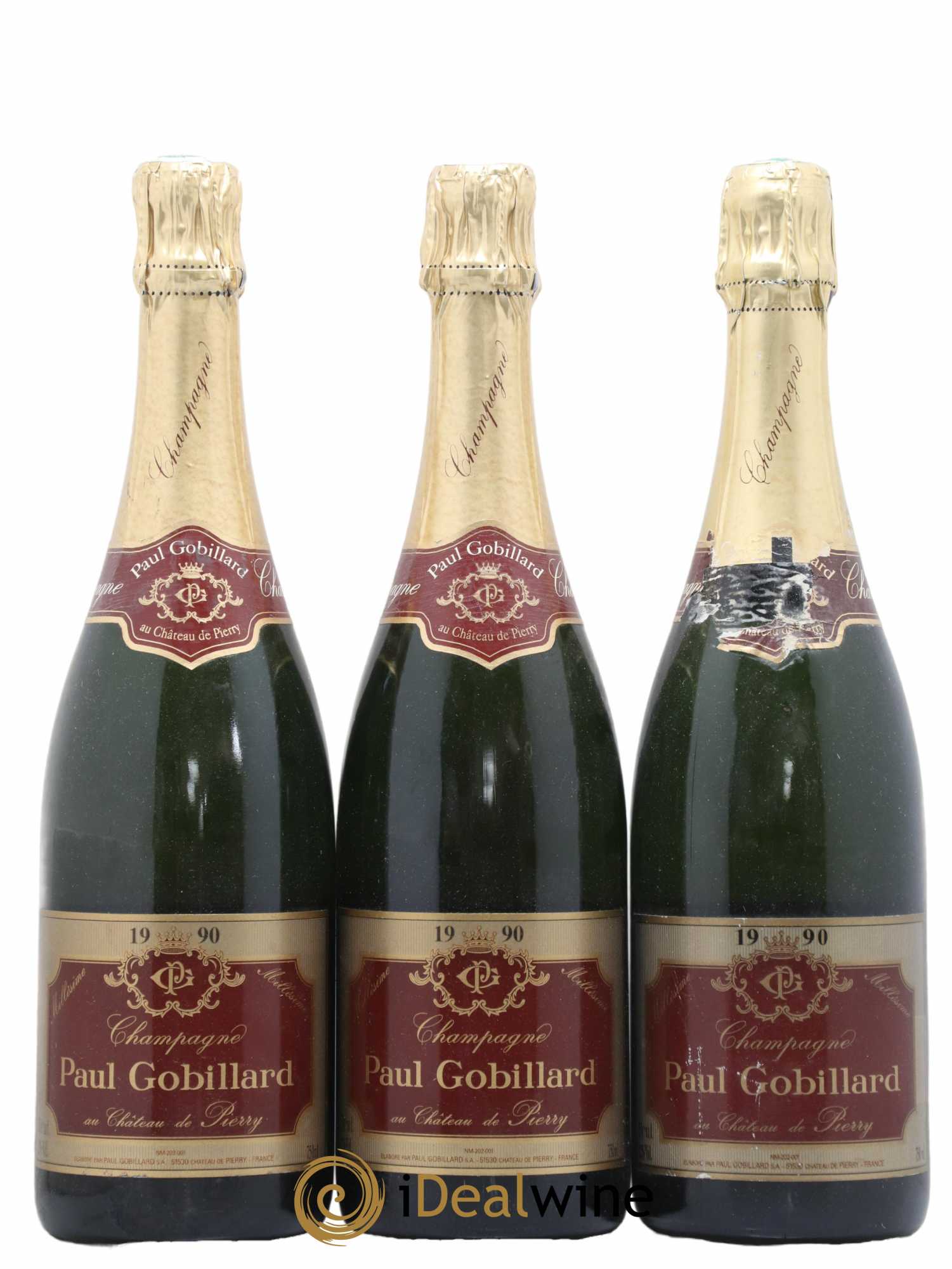 Champagne Paul Gobillard Château de Pierry 1990 - Posten von 3 Flaschen - 0