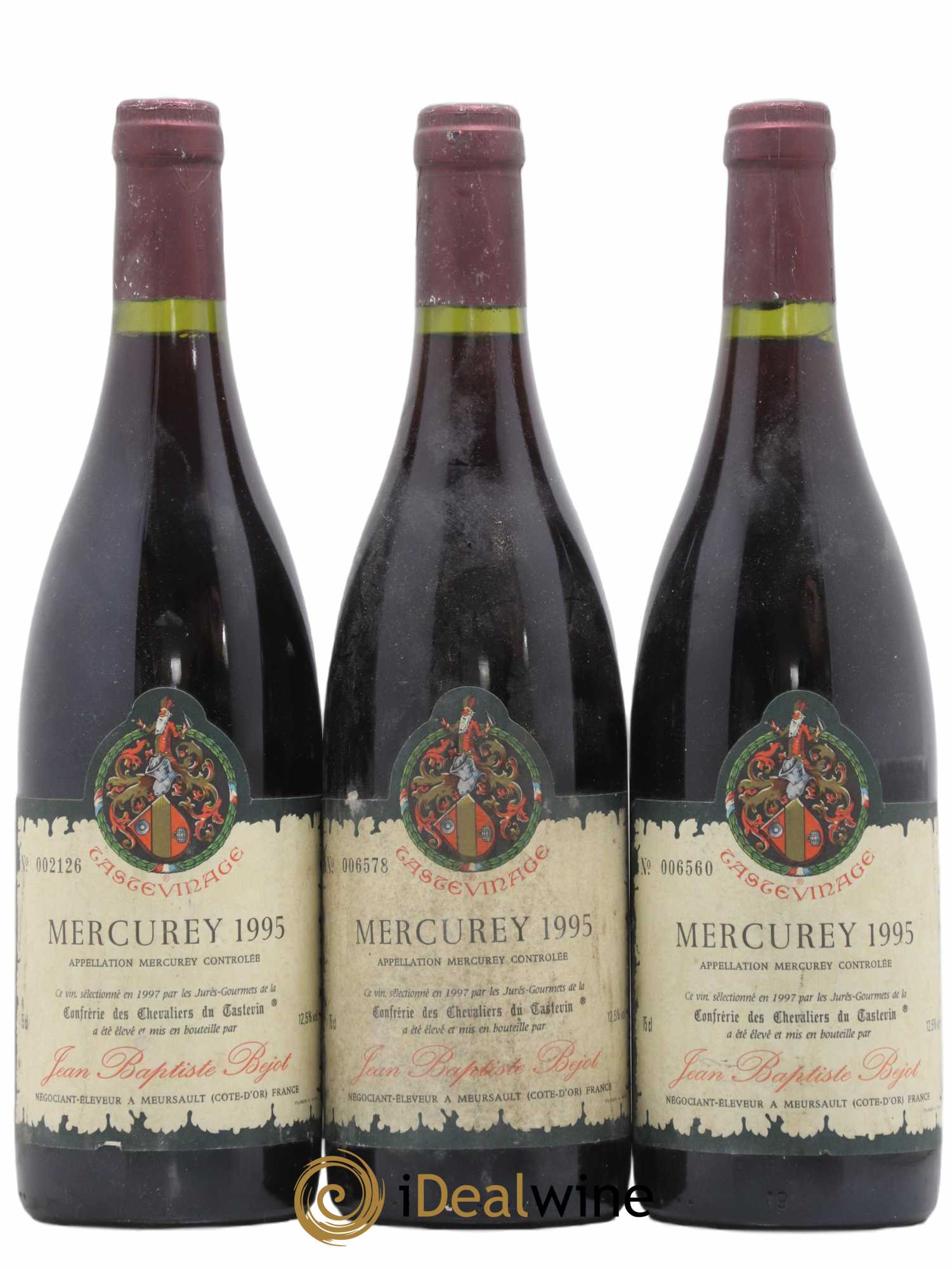 Mercurey Jean-Baptiste Béjot Tastevinage 1995 - Posten von 3 Flaschen - 0