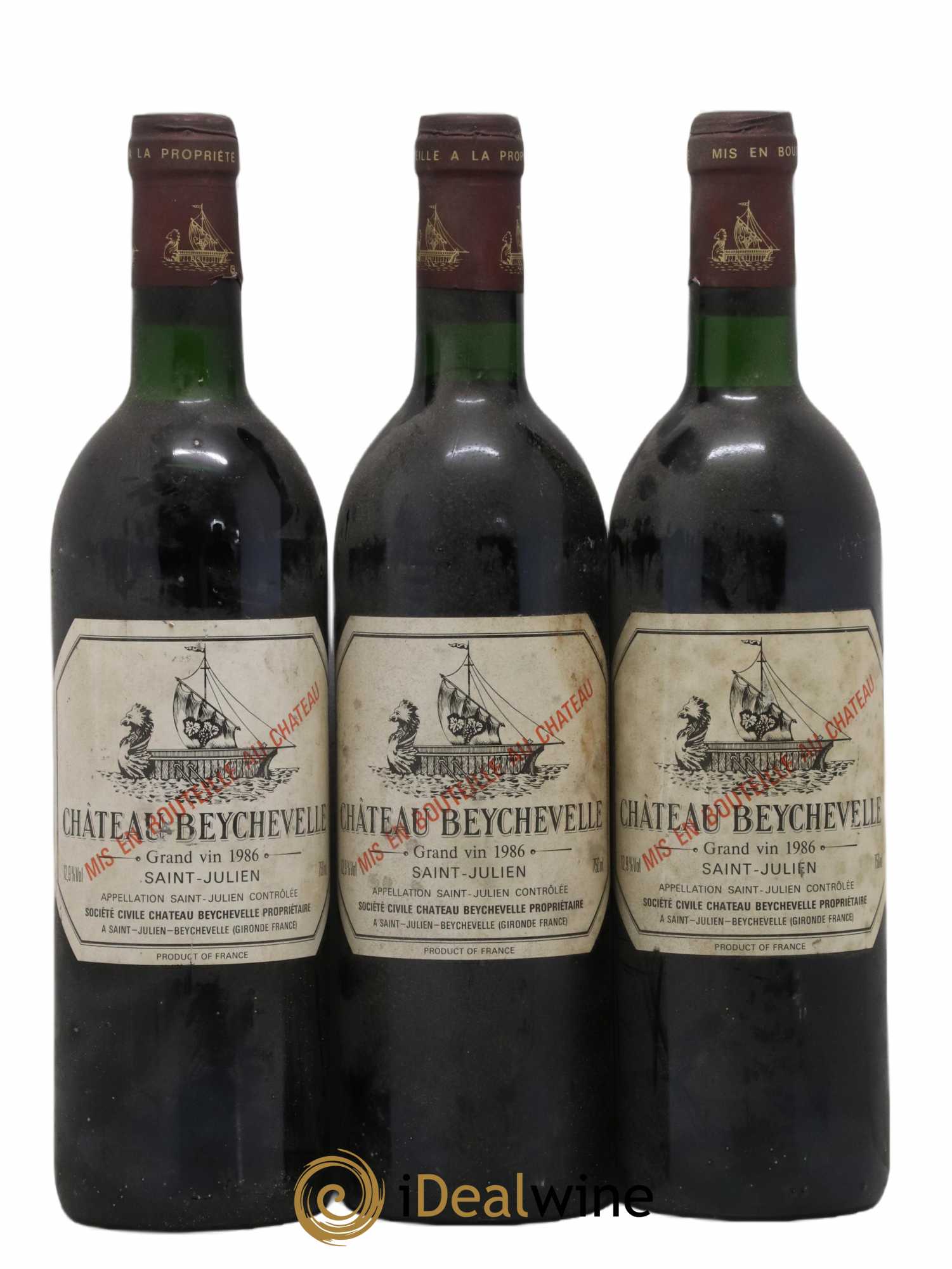 Château Beychevelle 4ème Grand Cru Classé 1986 - Lot de 3 bouteilles - 0