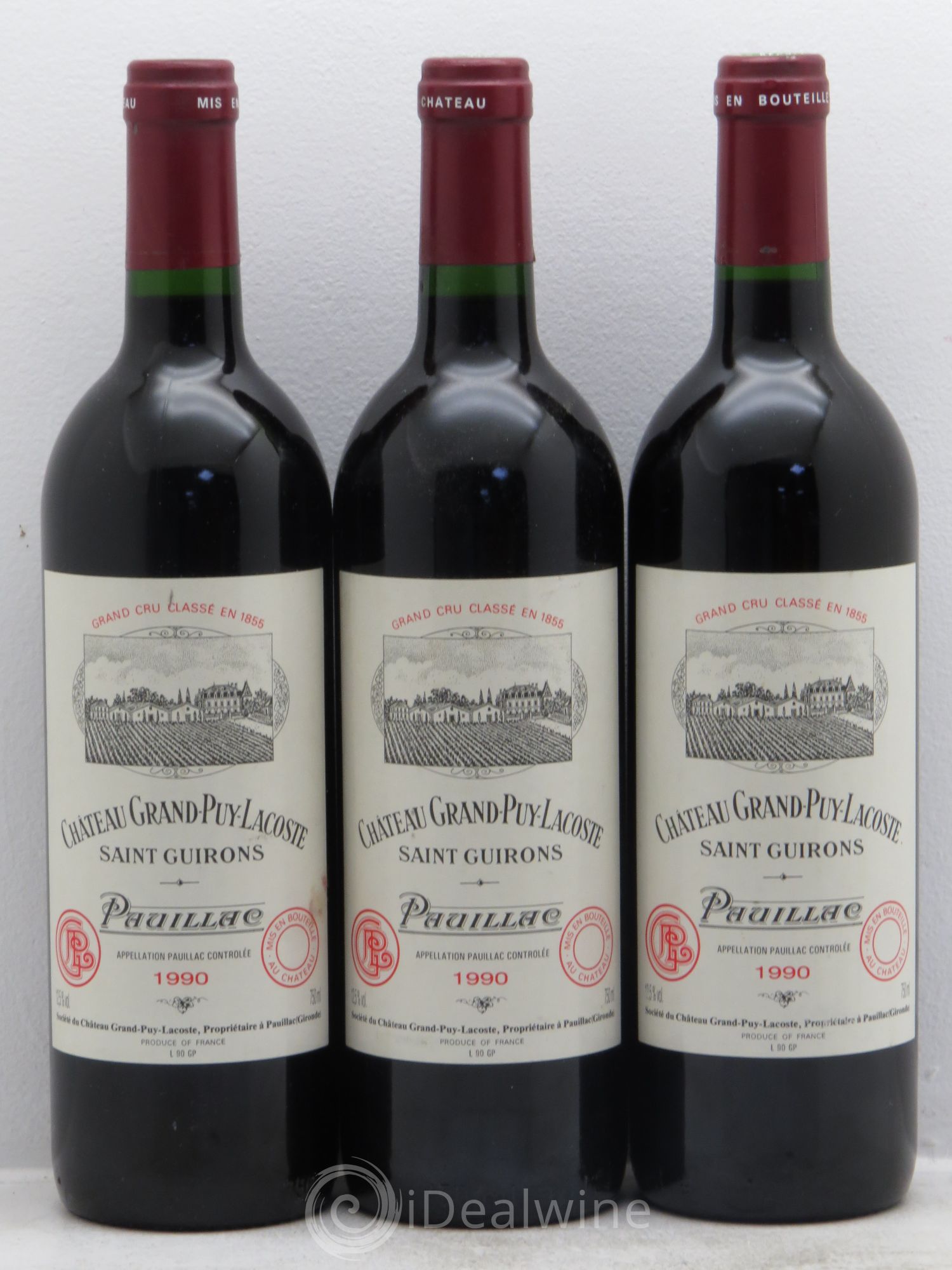Château Grand Puy Lacoste 5ème Grand Cru Classé 1990 - Lot de 3 bouteilles - 0