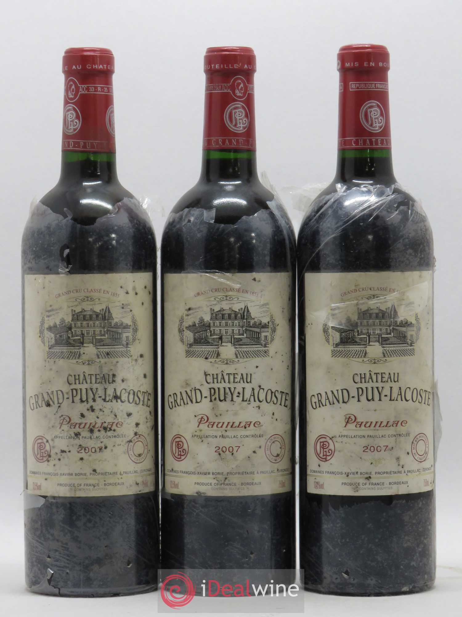 Château Grand Puy Lacoste 5ème Grand Cru Classé 2007 - Lot de 3 bouteilles - 0