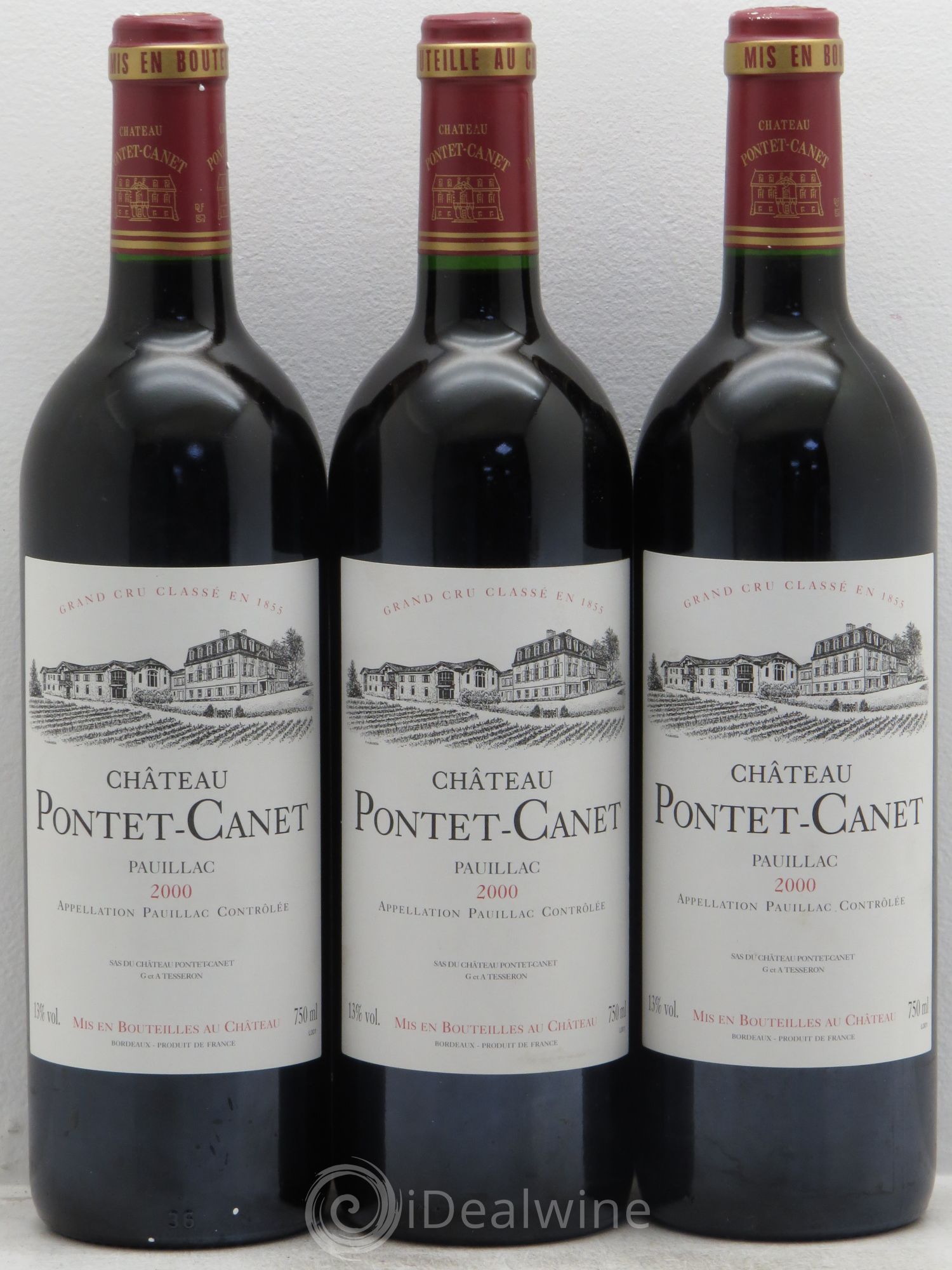 Château Pontet Canet 5ème Grand Cru Classé 2000 - Lot de 3 bouteilles - 0