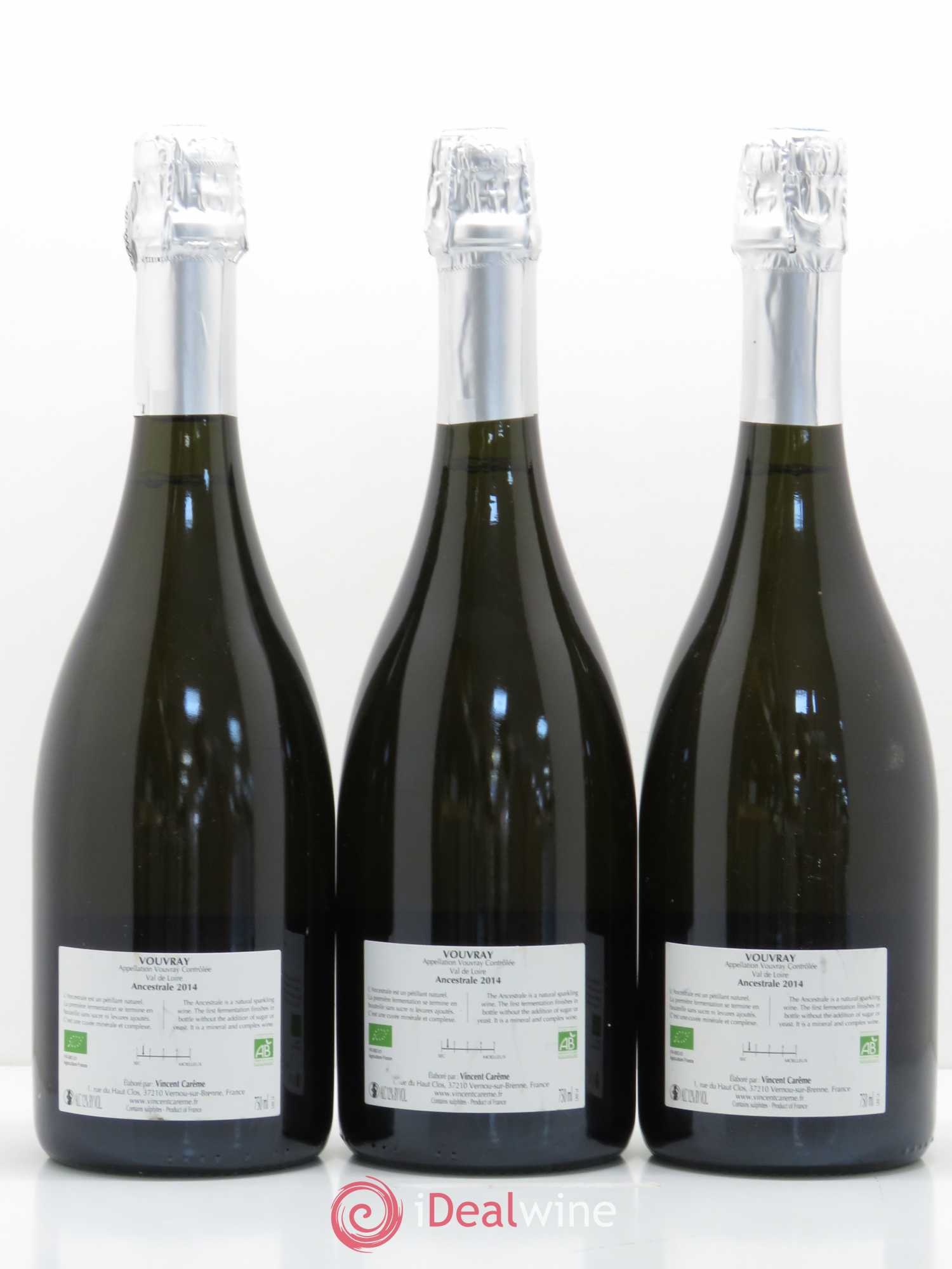 Vouvray Plaisir ancestral Brut Nature Domaine Vincent Carême  (sans prix de réserve) 2014 - Lot de 3 bouteilles - 1