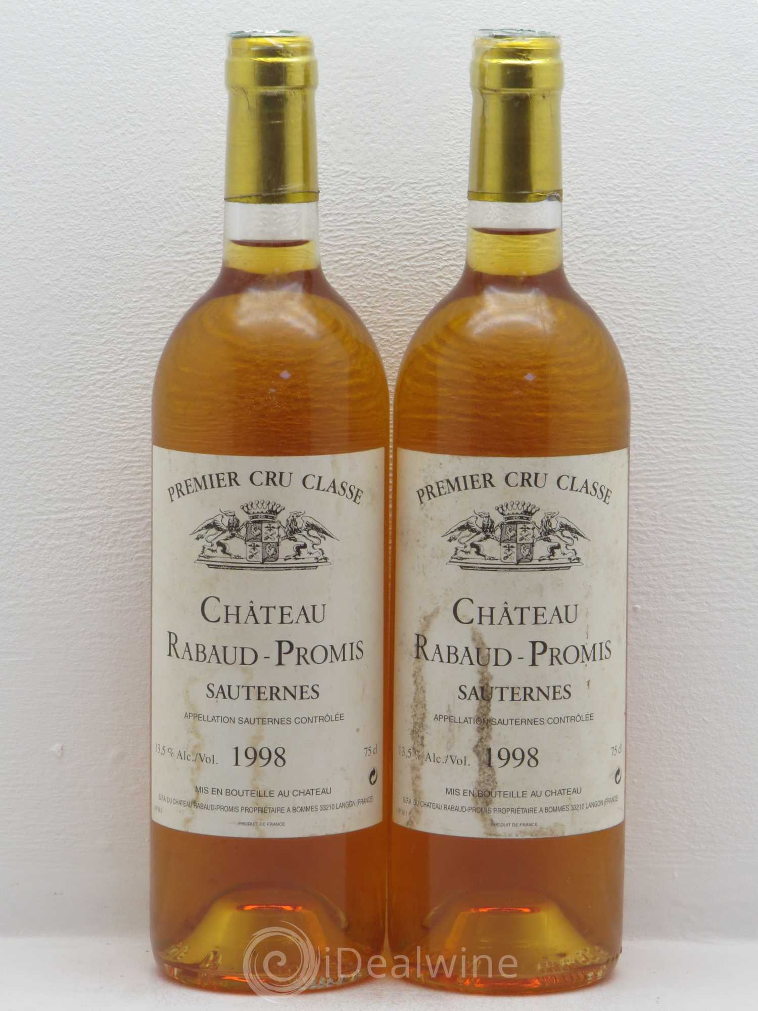 Château Rabaud Promis 1er Grand Cru Classé 1998 - Lotto di 2 bottiglie - 0