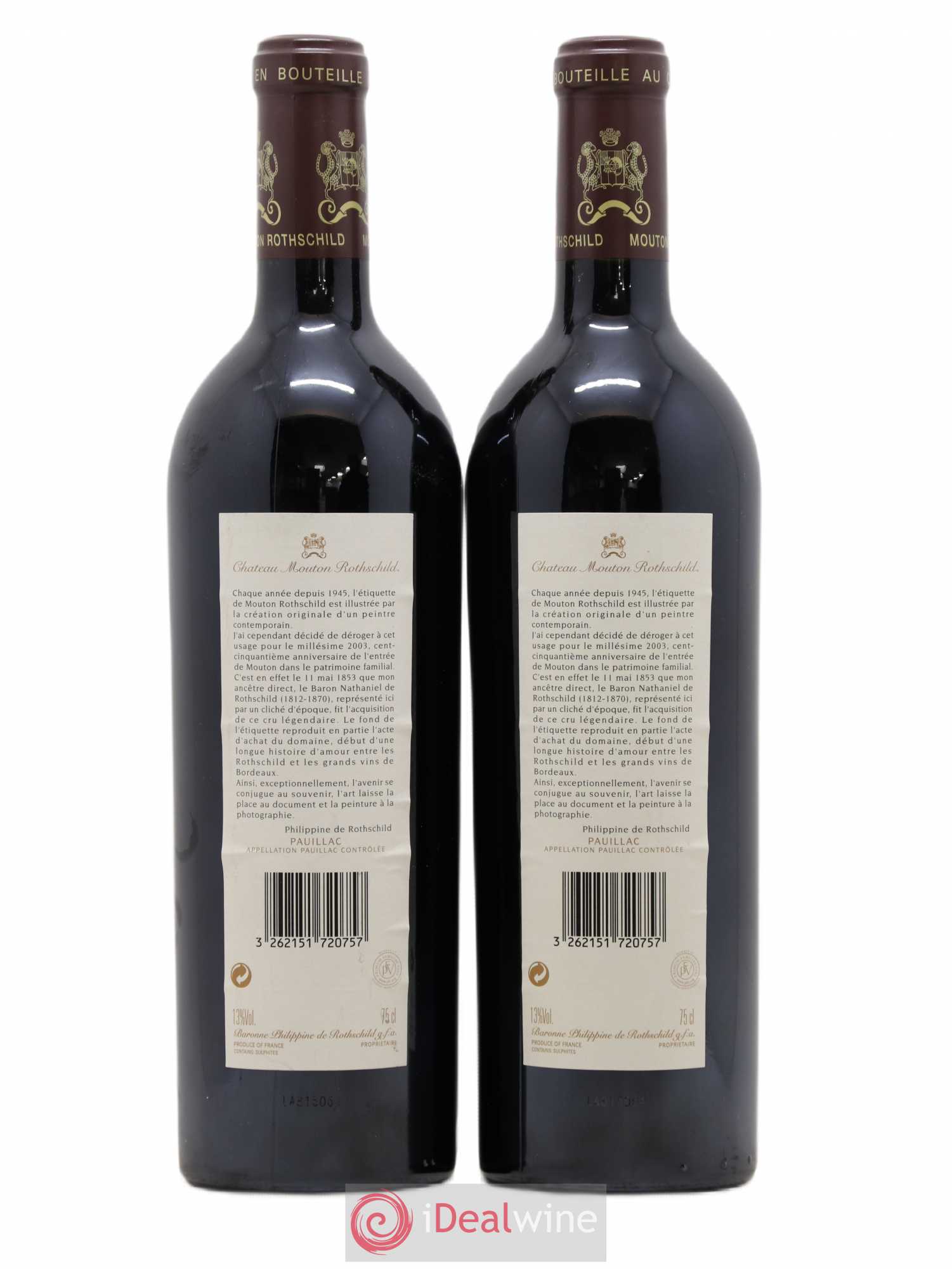 Château Mouton Rothschild 1er Grand Cru Classé 2003 - Lot de 2 bouteilles - 1