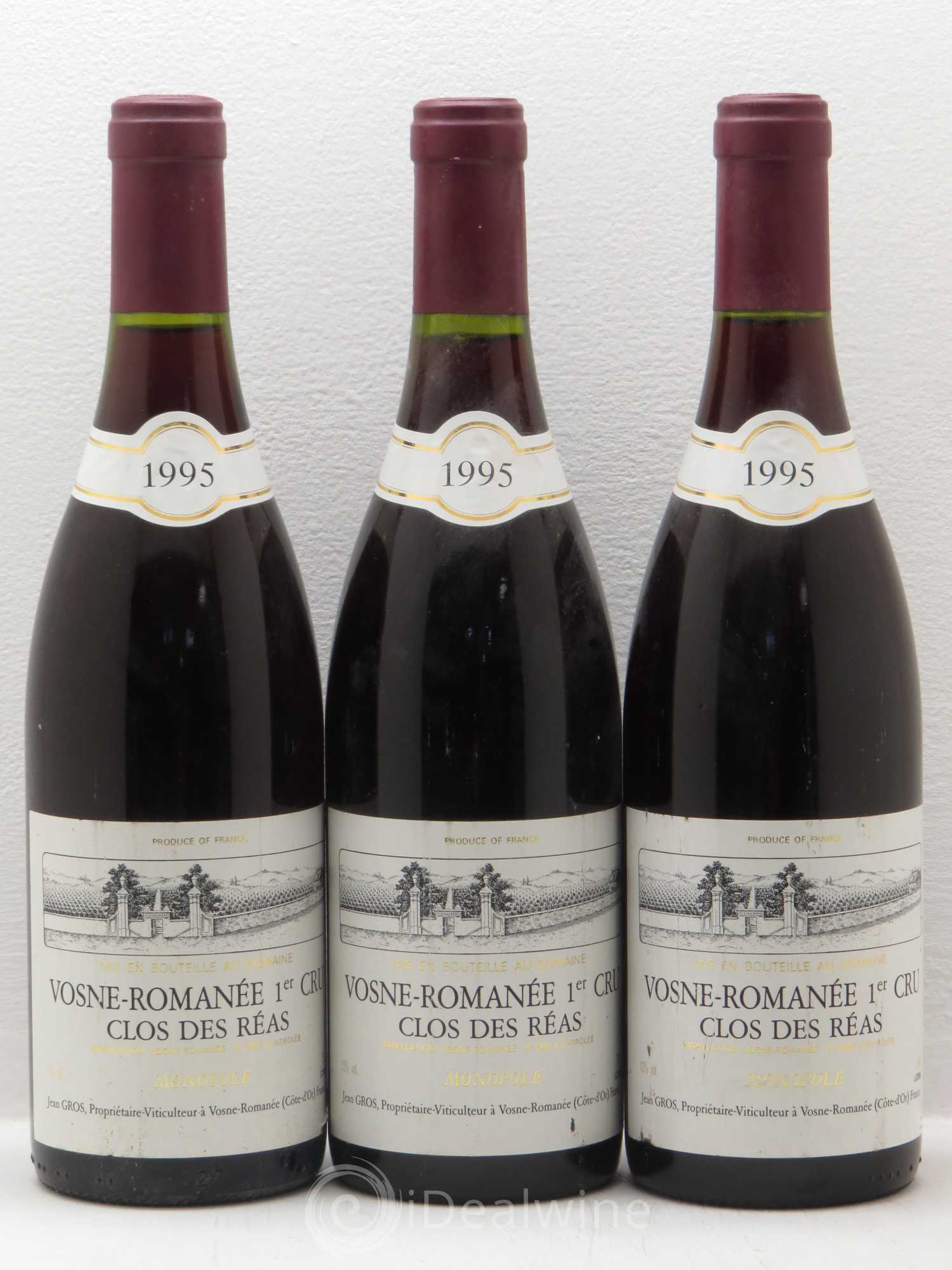Vosne-Romanée 1er Cru Clos des Réas Jean Gros 1995 - Lot de 3 bouteilles - 0