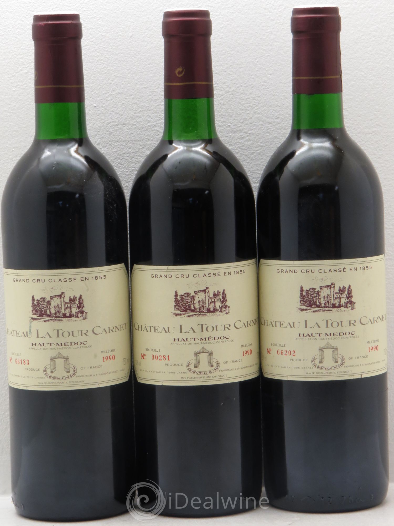 Château la Tour Carnet 4ème Grand Cru Classé 1990 - Lot de 3 bouteilles - 0