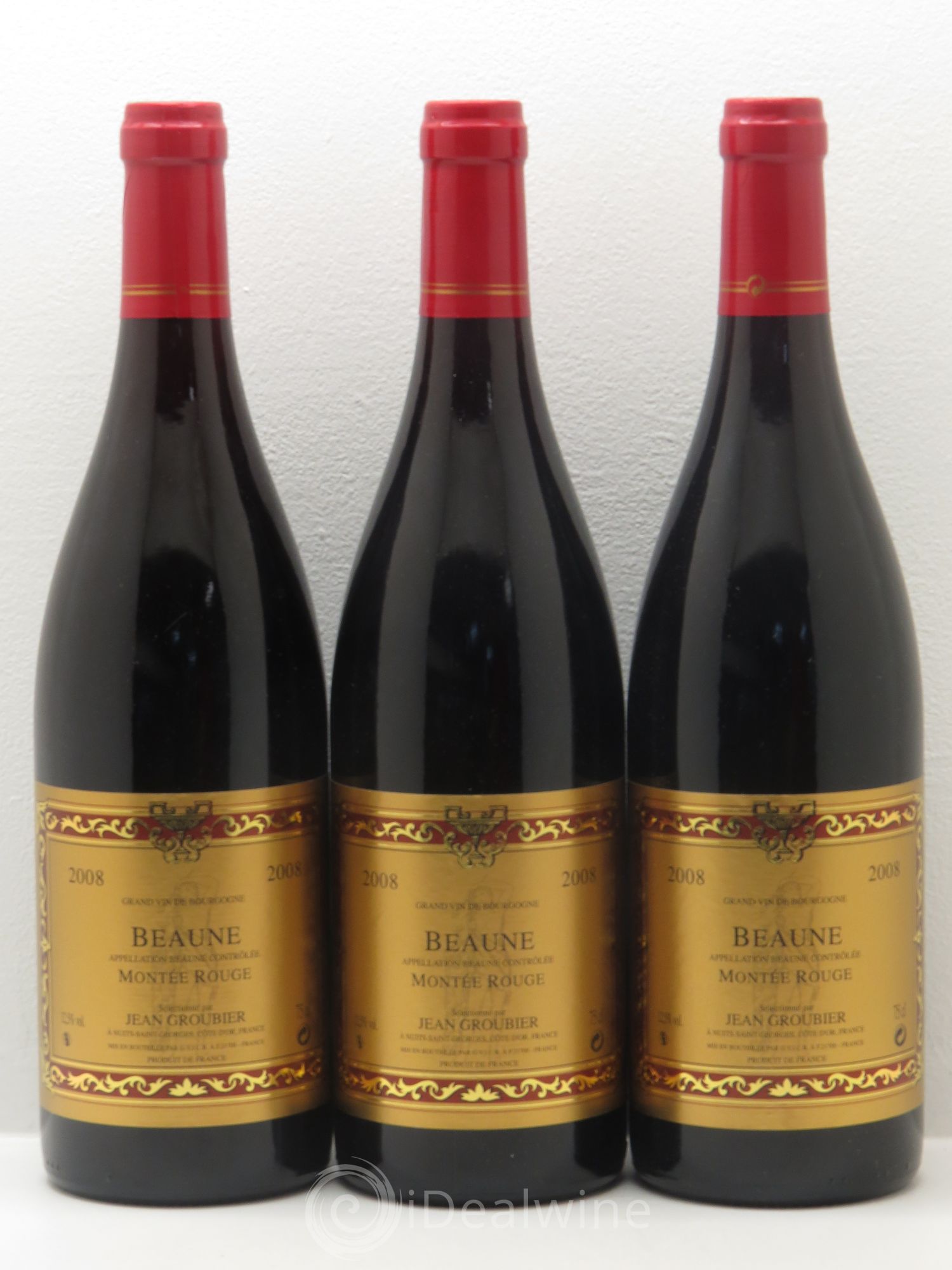 Beaune Montée rouge Jean Groubier 2008 - Lot de 3 bouteilles - 0