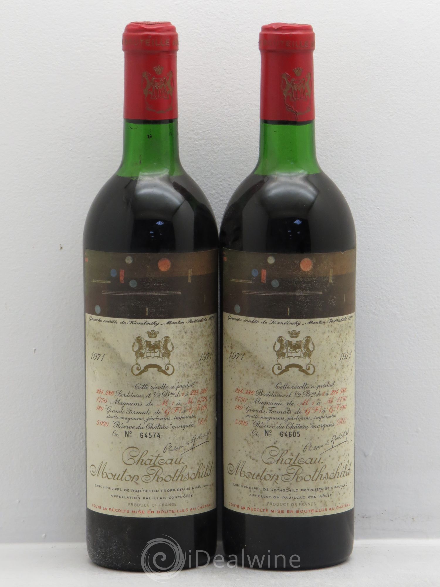 Château Mouton Rothschild 1er Grand Cru Classé 1971 - Lot de 2 bouteilles - 0